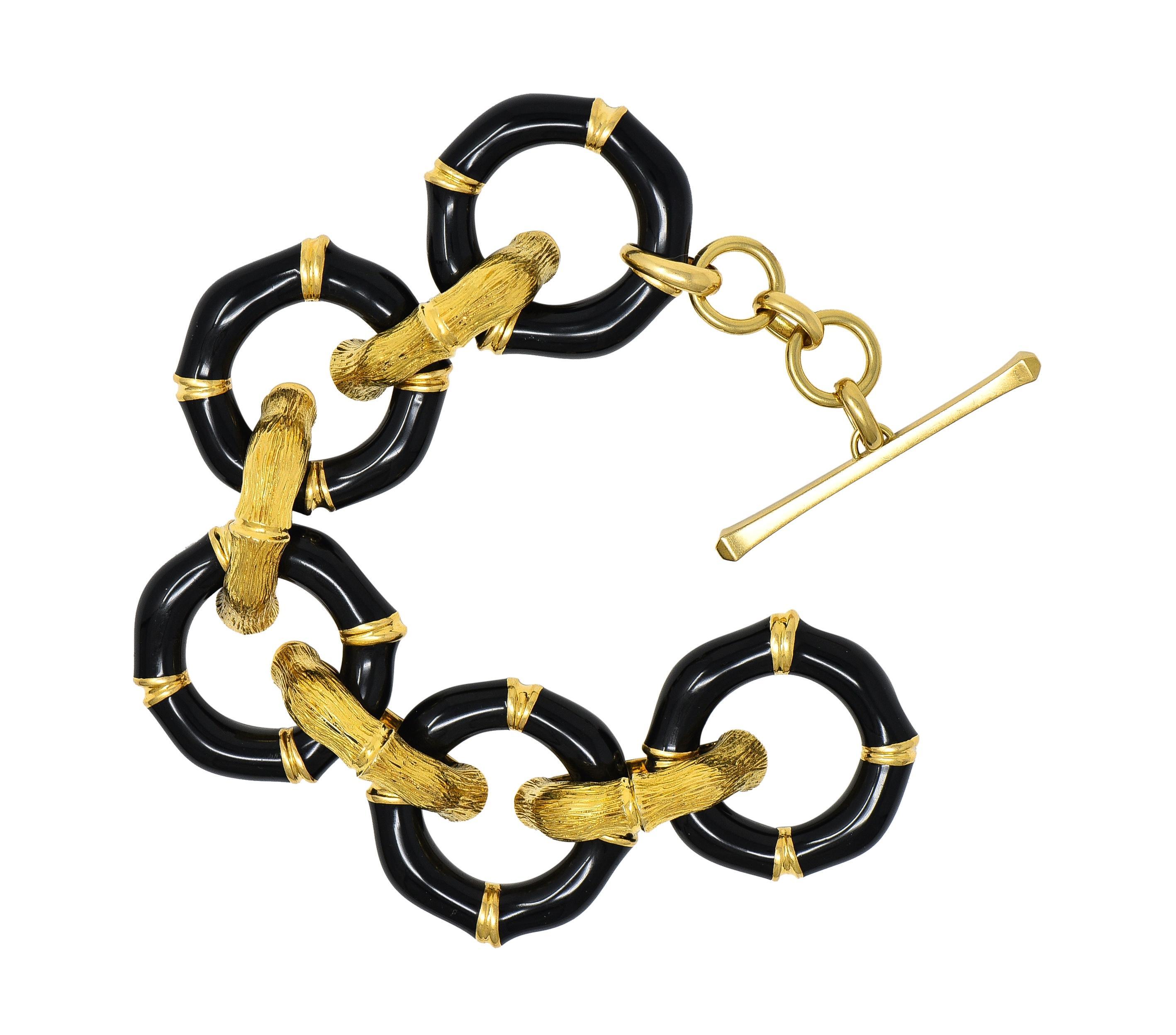 Gucci 2000's Enamel 18 Karat Yellow Gold Bamboo Vintage Link Bracelet For Sale 5