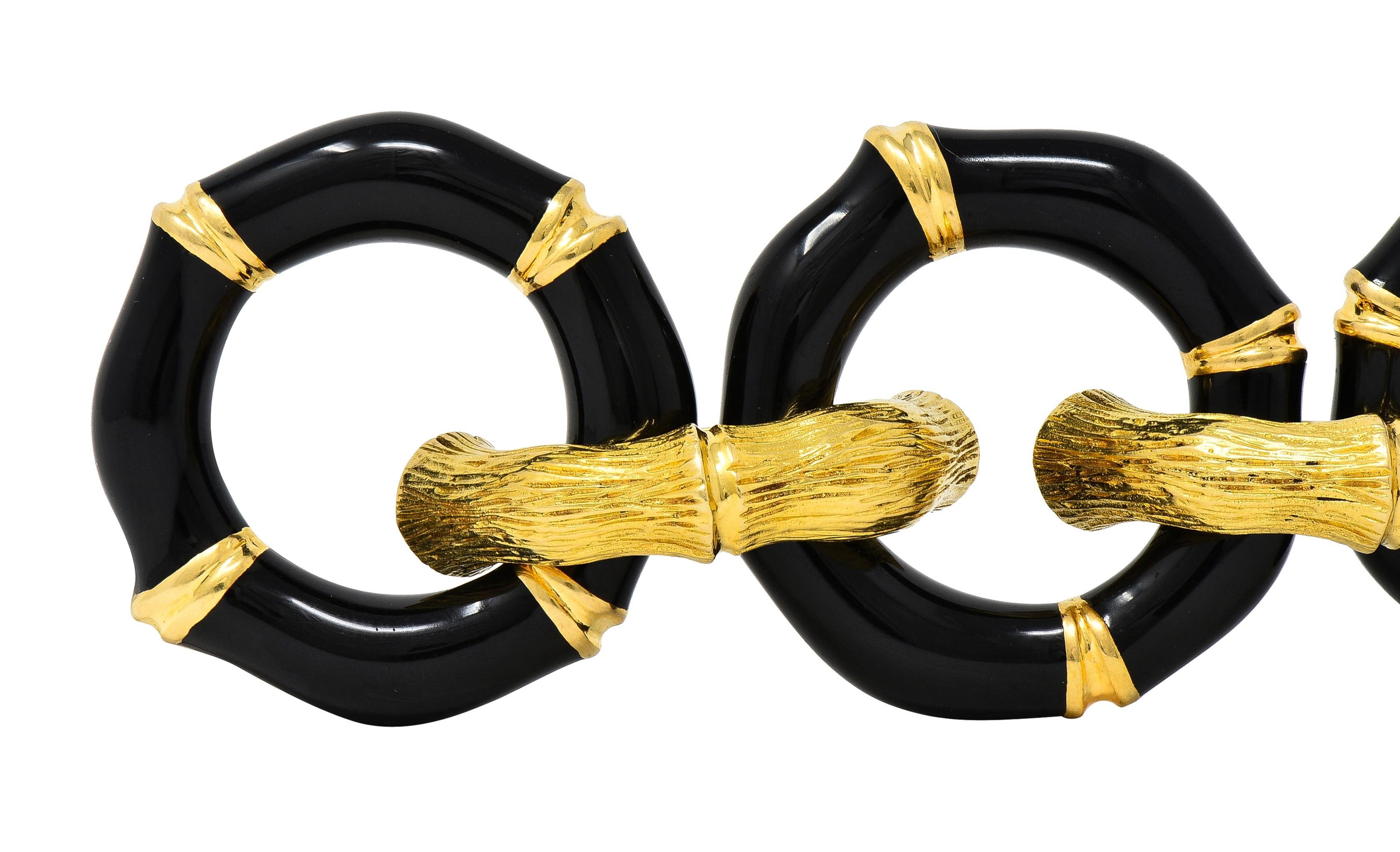 Contemporary Gucci 2000's Enamel 18 Karat Yellow Gold Bamboo Vintage Link Bracelet For Sale
