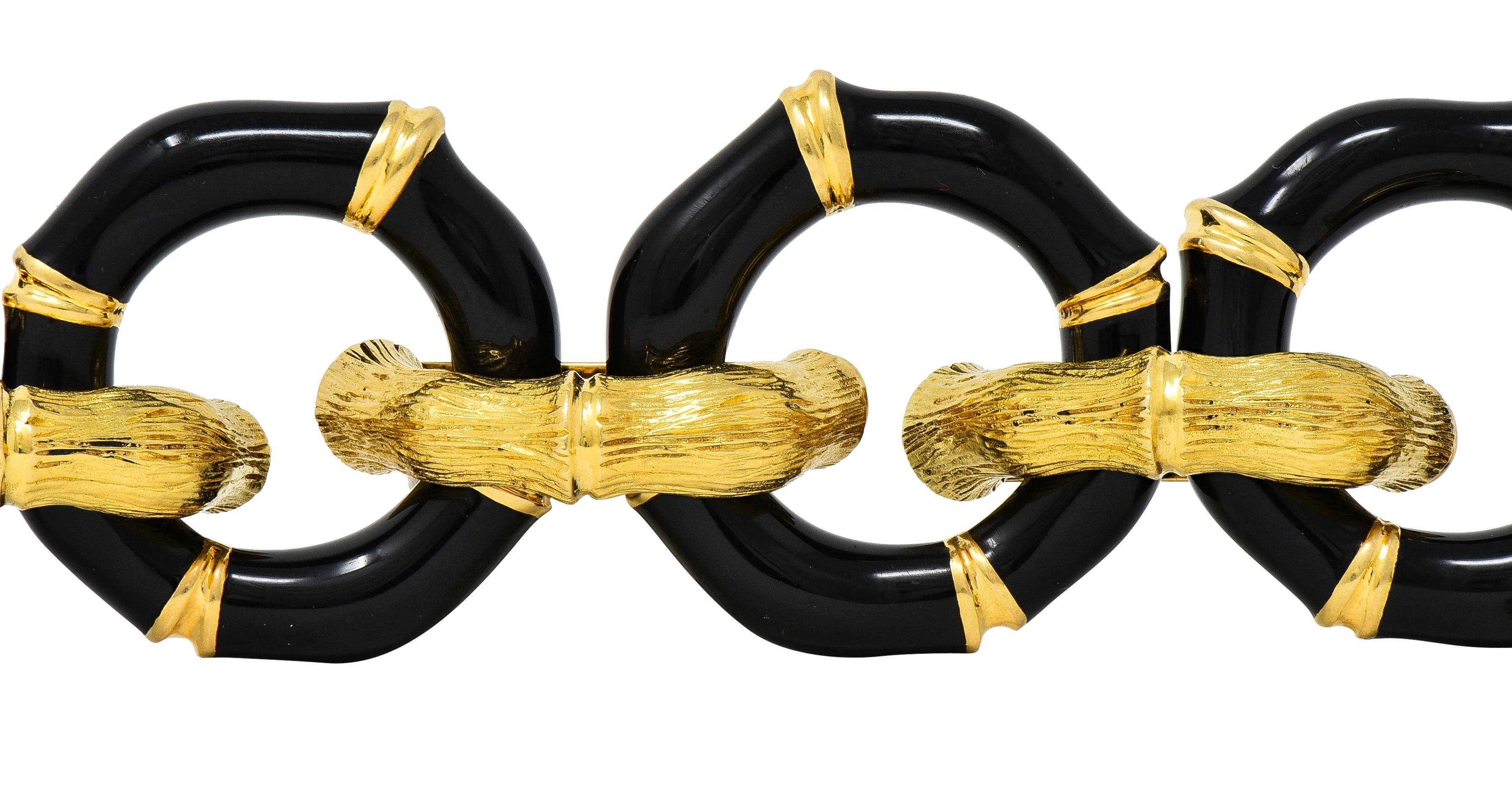 Gucci 2000's Enamel 18 Karat Yellow Gold Bamboo Vintage Link Bracelet In Excellent Condition For Sale In Philadelphia, PA