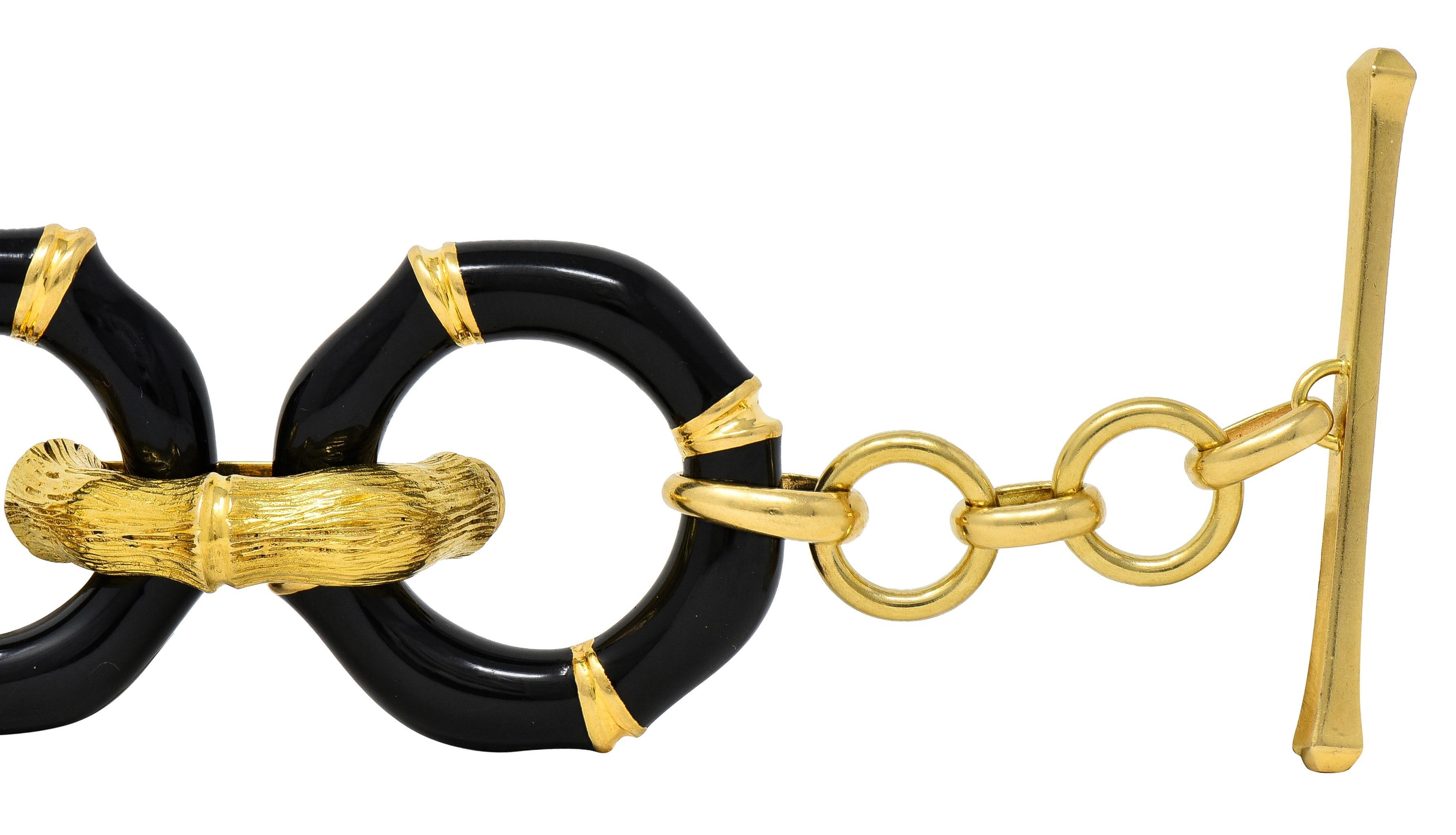 Women's or Men's Gucci 2000's Enamel 18 Karat Yellow Gold Bamboo Vintage Link Bracelet For Sale