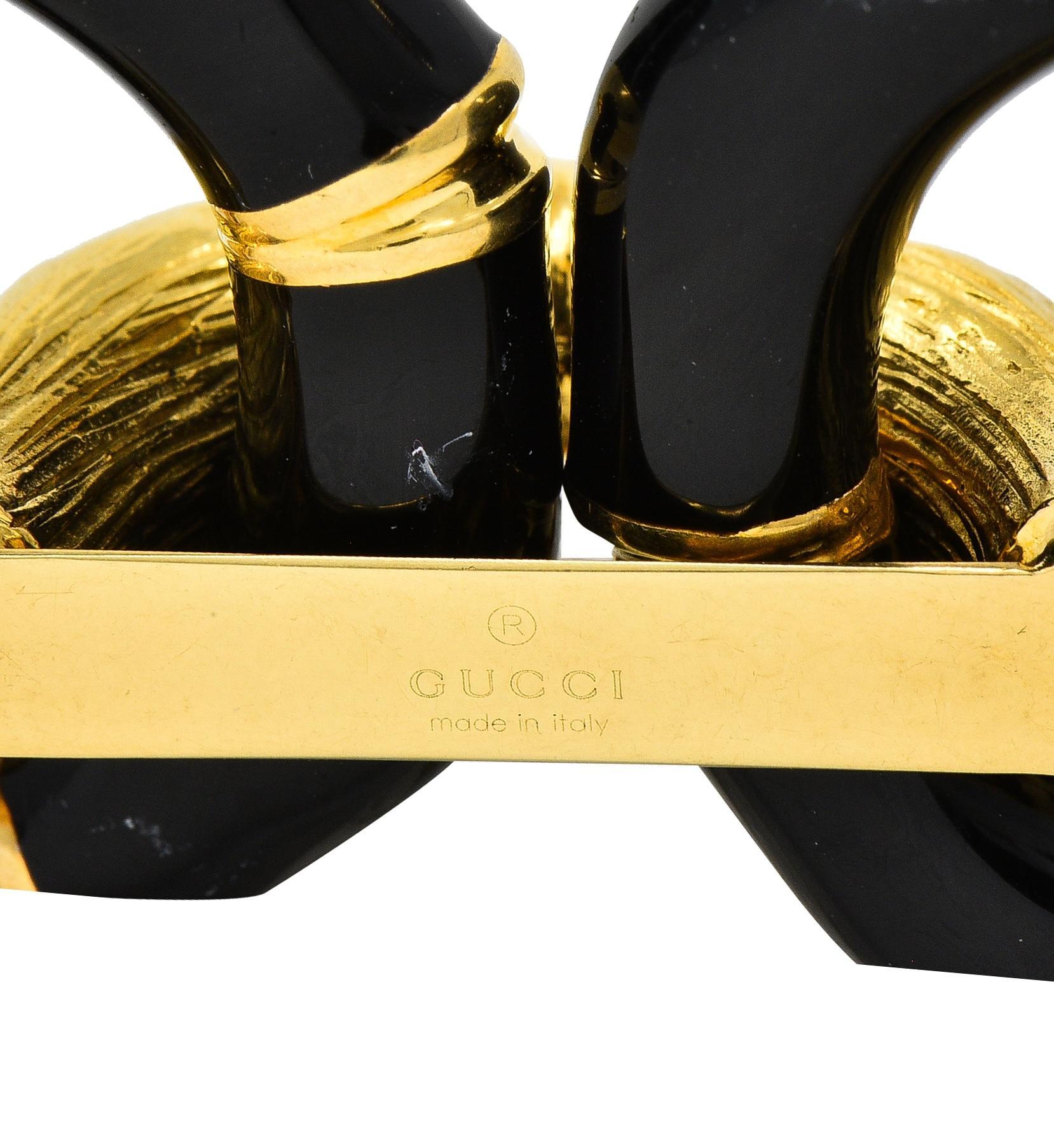 Gucci 2000's Enamel 18 Karat Yellow Gold Bamboo Vintage Link Bracelet For Sale 1