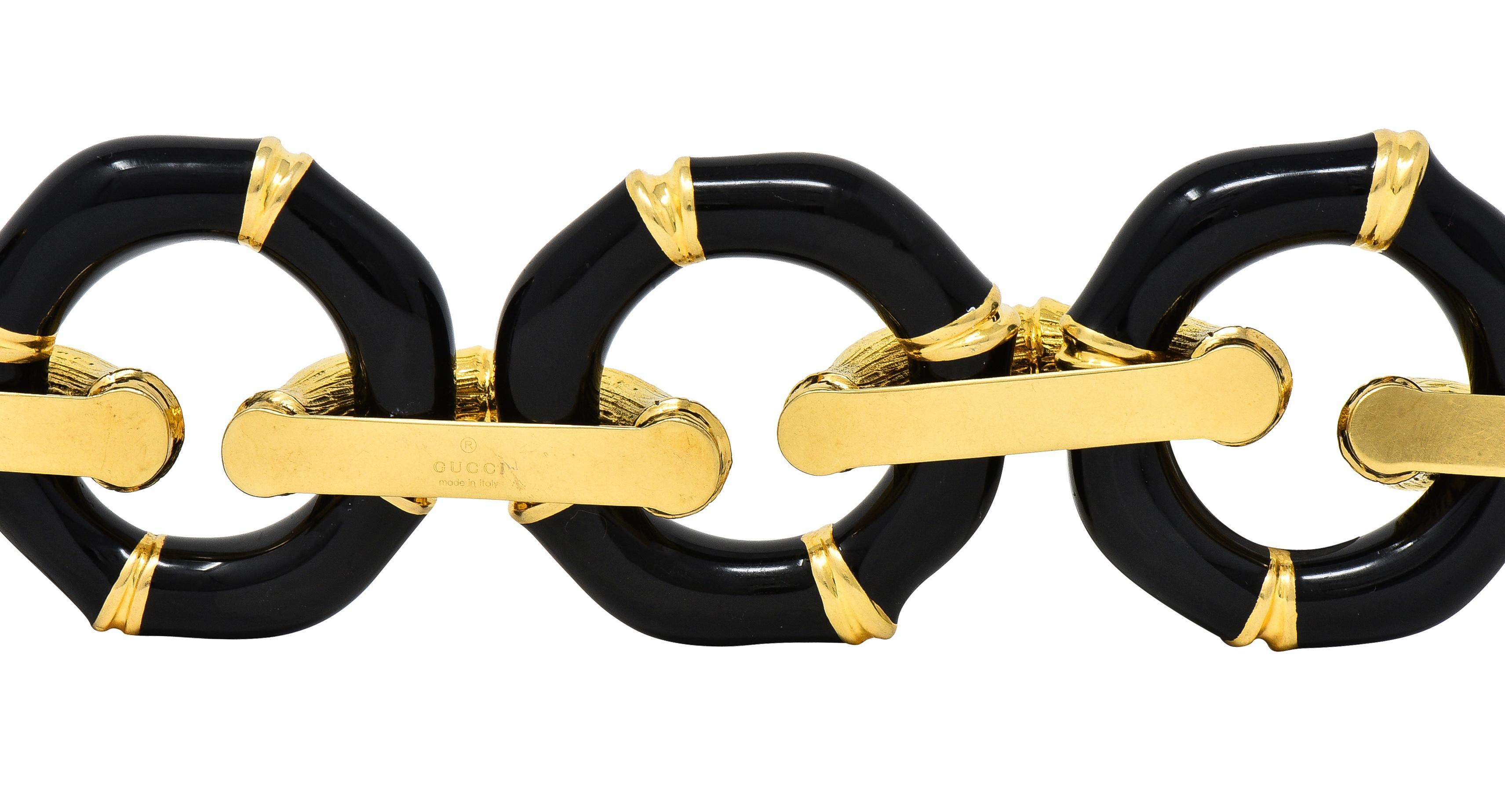 Gucci 2000's Enamel 18 Karat Yellow Gold Bamboo Vintage Link Bracelet For Sale 3