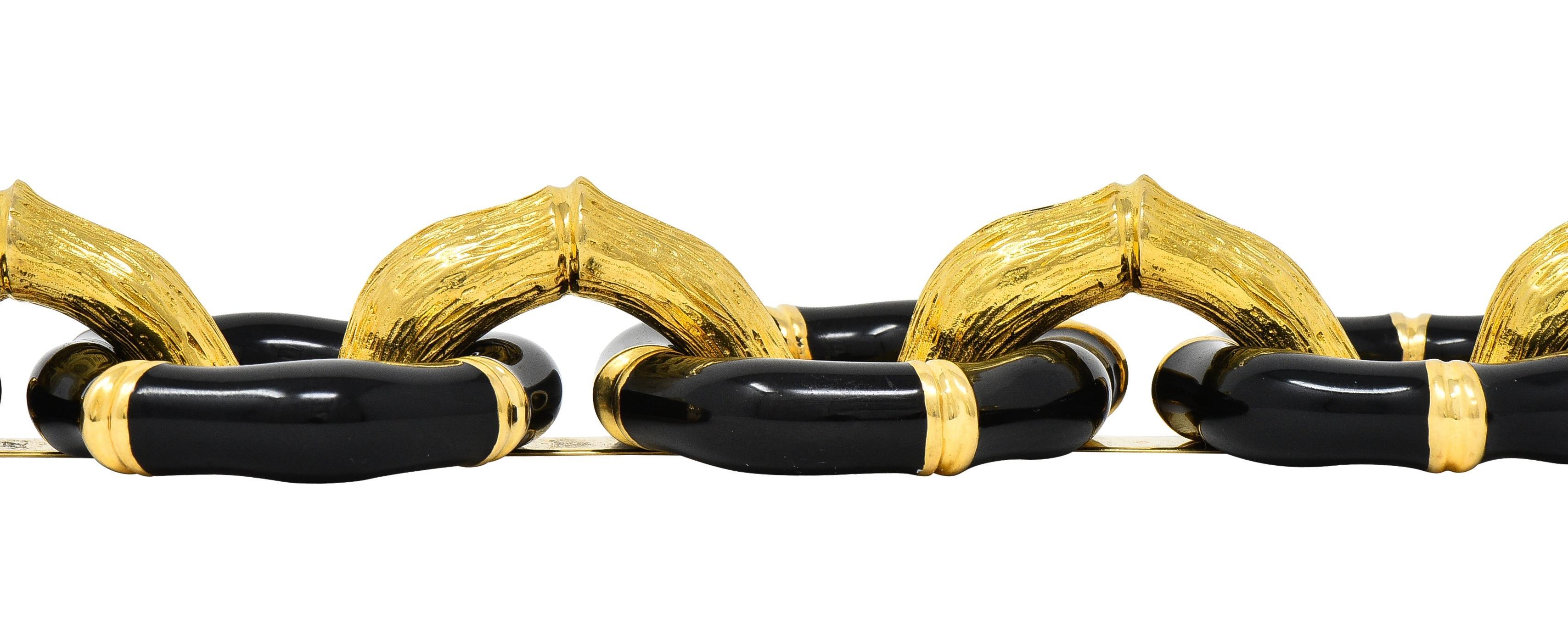Gucci 2000's Enamel 18 Karat Yellow Gold Bamboo Vintage Link Bracelet For Sale 4