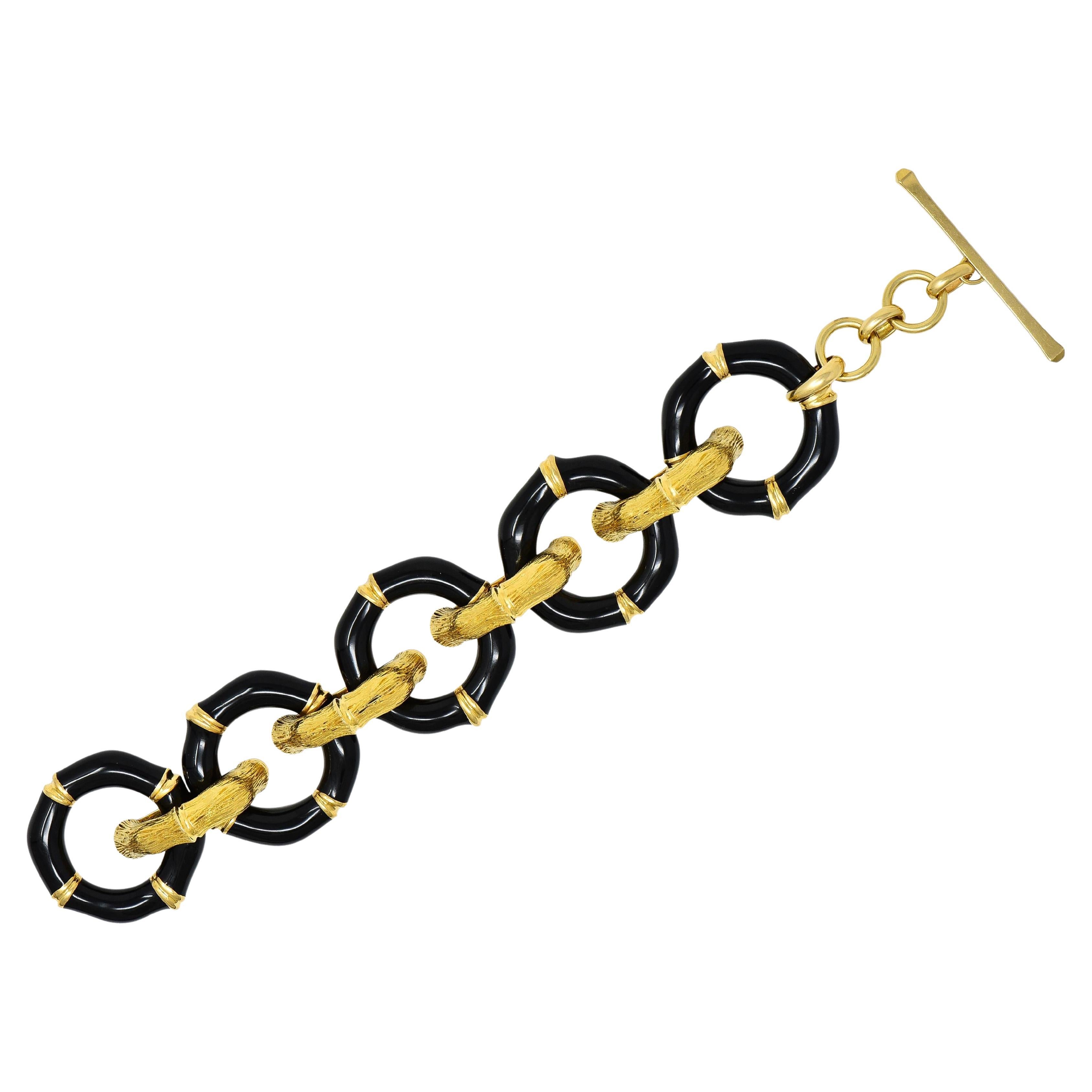 Gucci 2000's Enamel 18 Karat Yellow Gold Bamboo Vintage Link Bracelet For Sale