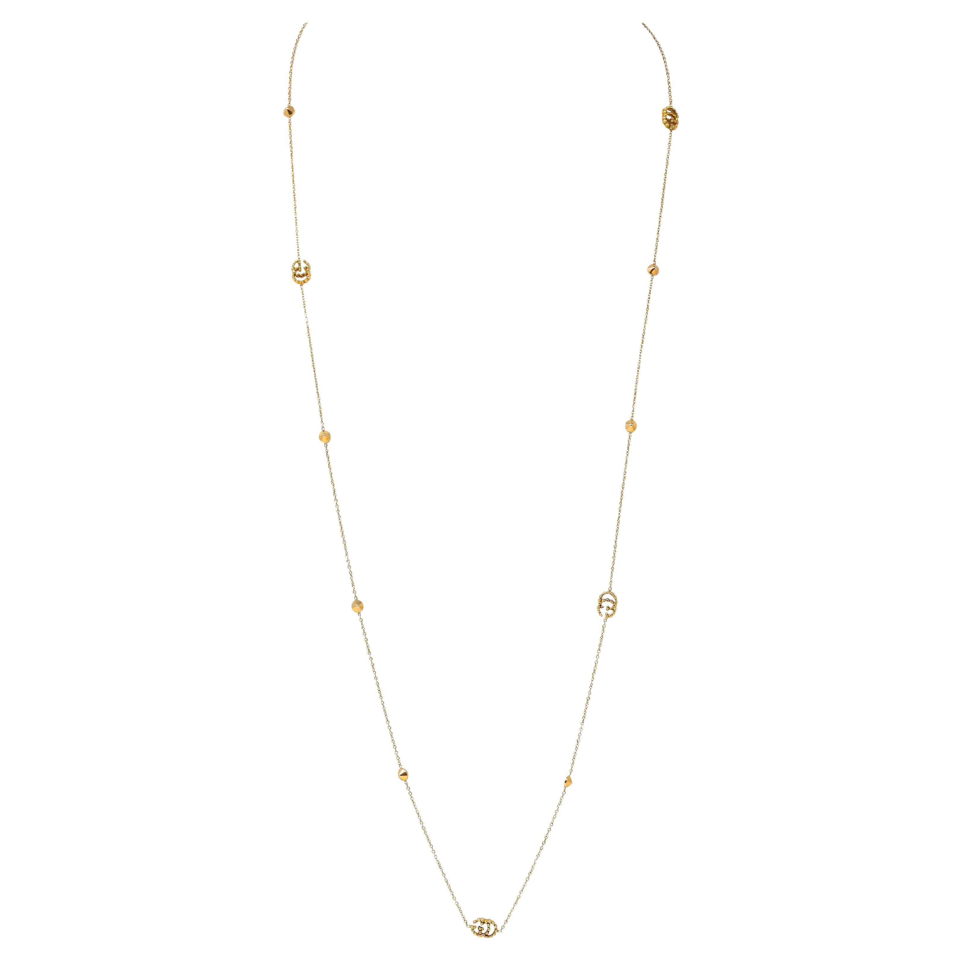 Gucci 2000's Topaz 18 Karat Yellow Gold GG Running Station Chain Necklace