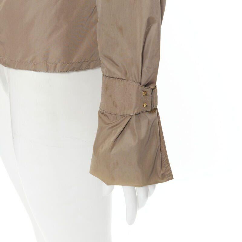 GUCCI 2003 khaki green nylon leather strap stud buckle windbreaker jacket IT44 For Sale 5