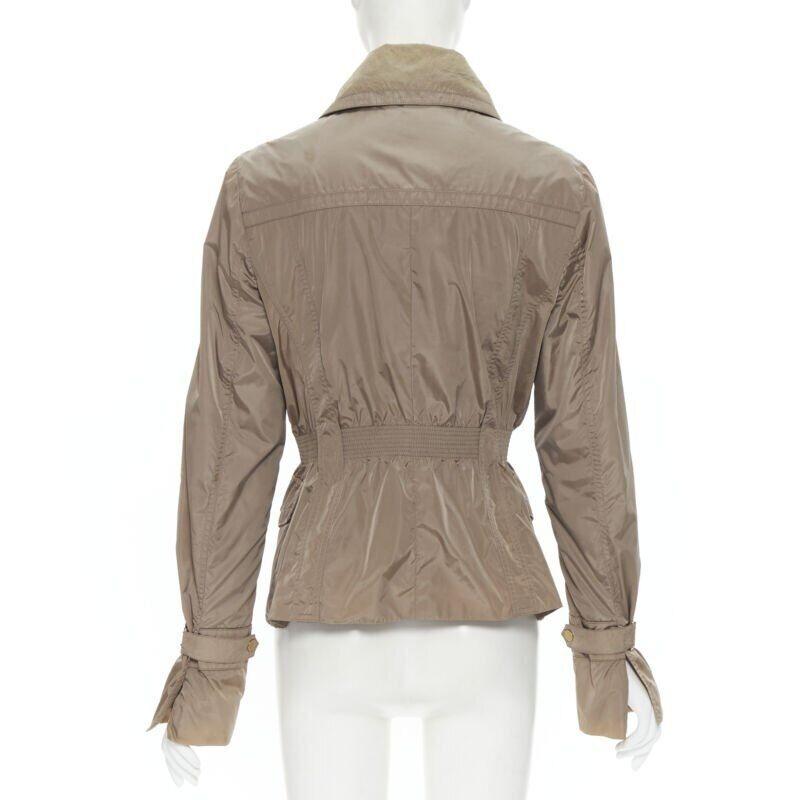 GUCCI 2003 khaki green nylon leather strap stud buckle windbreaker jacket IT44 For Sale 1