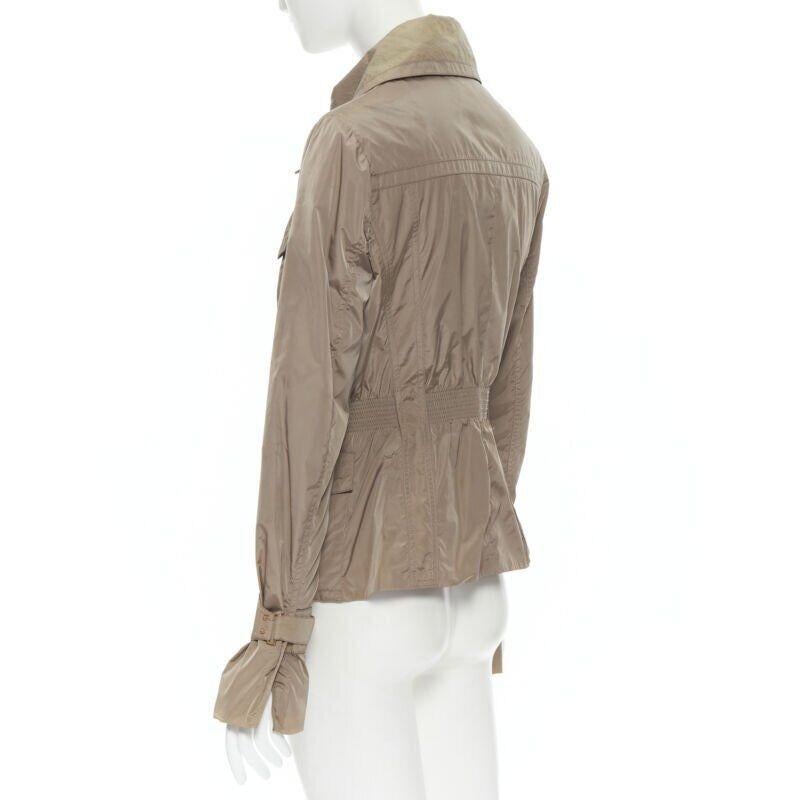 GUCCI 2003 khaki green nylon leather strap stud buckle windbreaker jacket IT44 For Sale 2