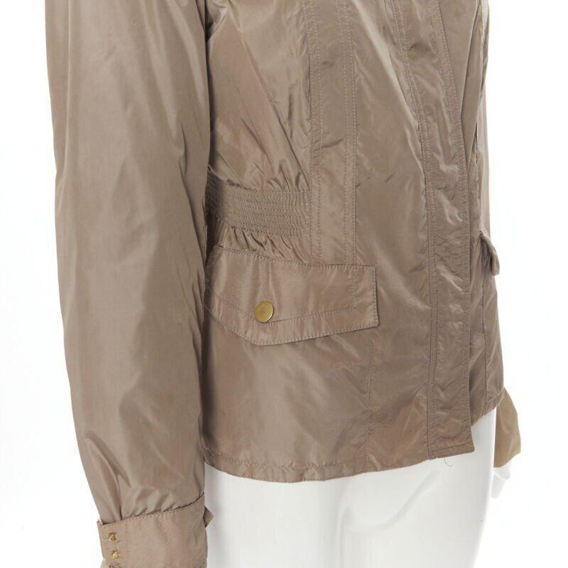 GUCCI 2003 khaki green nylon leather strap stud buckle windbreaker jacket IT44 For Sale 3