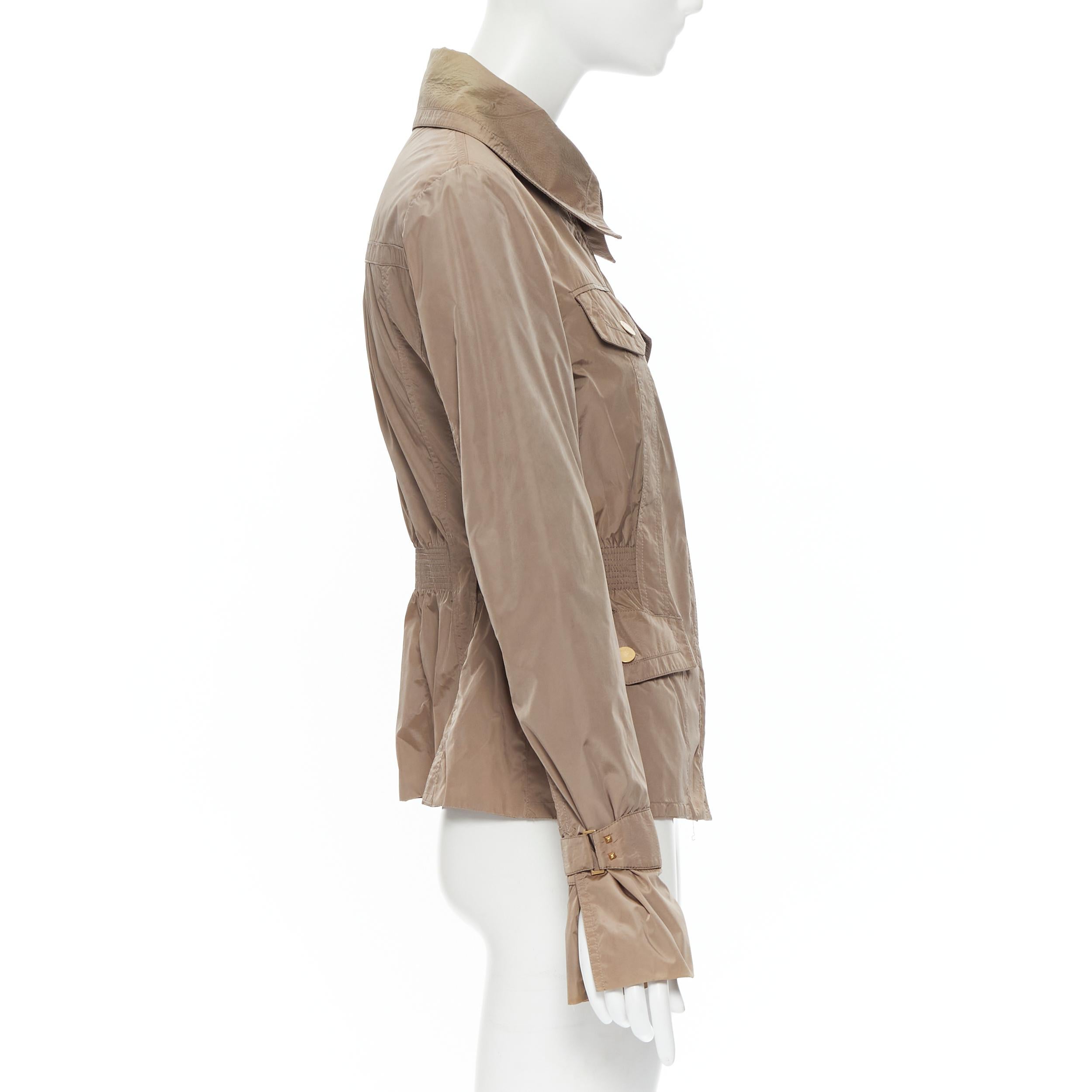 Women's GUCCI 2003 khaki green nylon leather strap studded windbreaker jacket IT44
