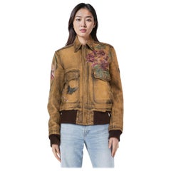 Gucci 2003 Runway Leather Floral Bomber Jacket Size L