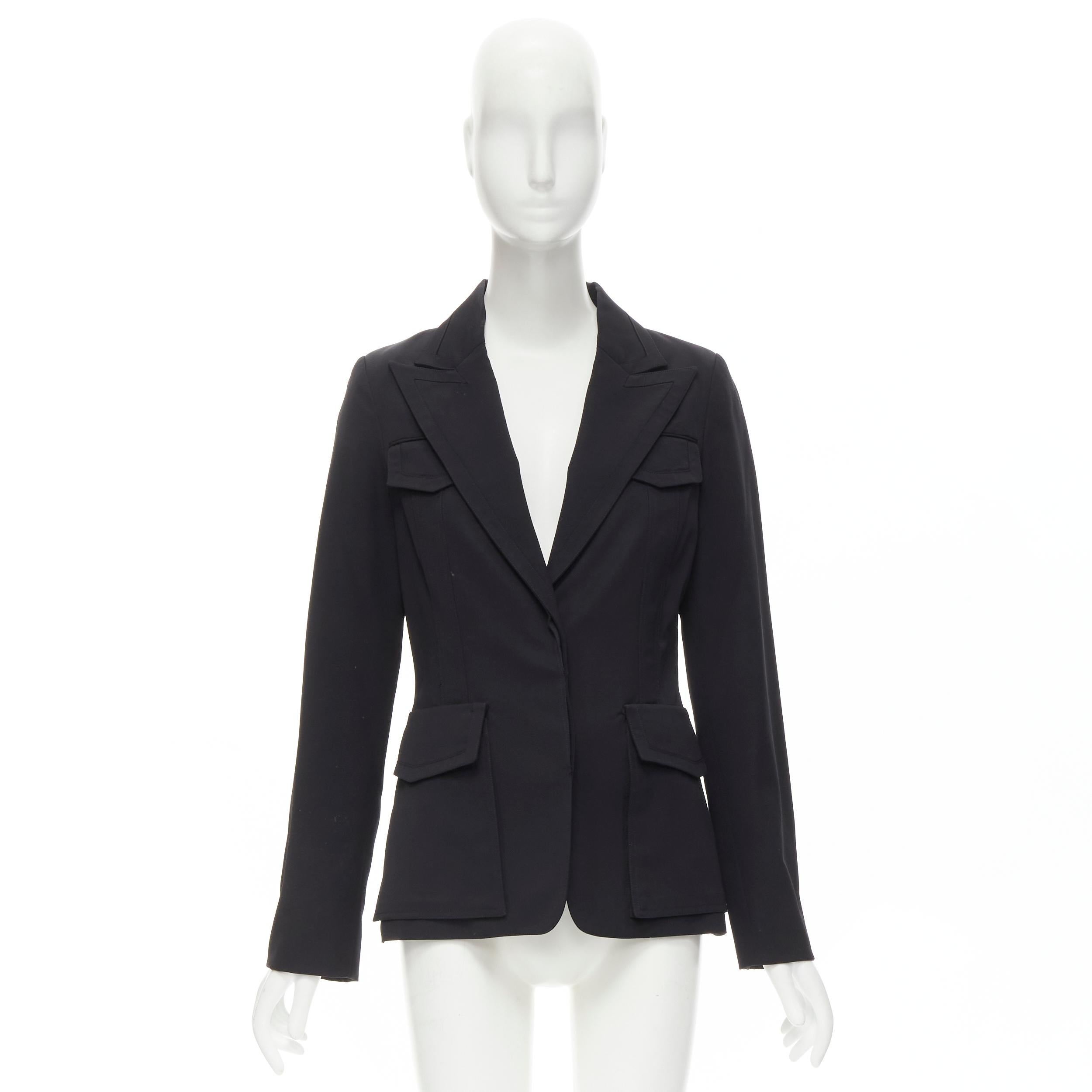 GUCCI 2003 Vintage Tom Ford military flap pockets black wool jacket IT42 M For Sale 3