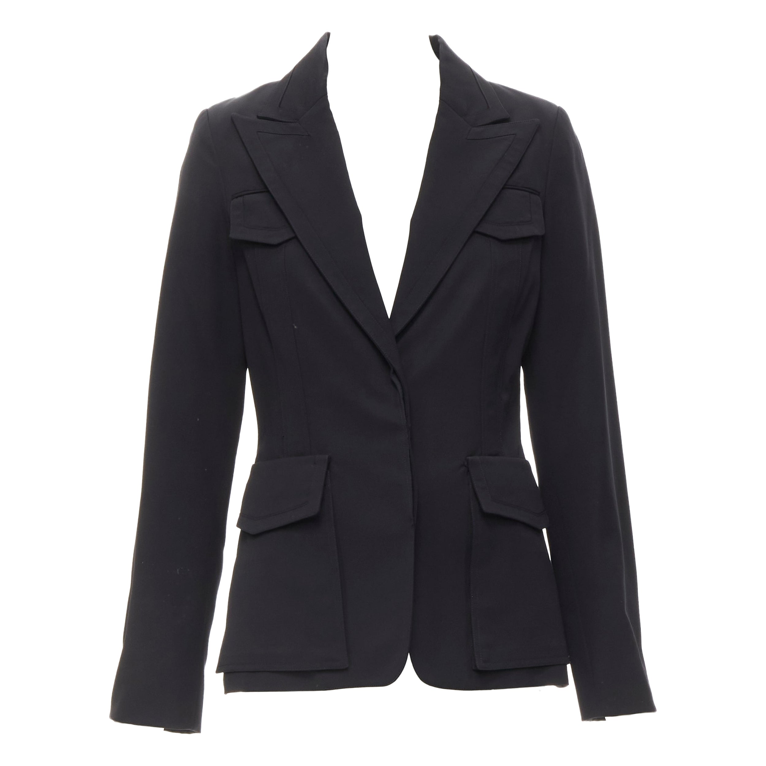 GUCCI 2003 Vintage Tom Ford military flap pockets black wool jacket IT42 M