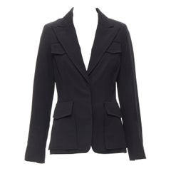 GUCCI 2003 Vintage Tom Ford military flap pockets black wool jacket IT42 M