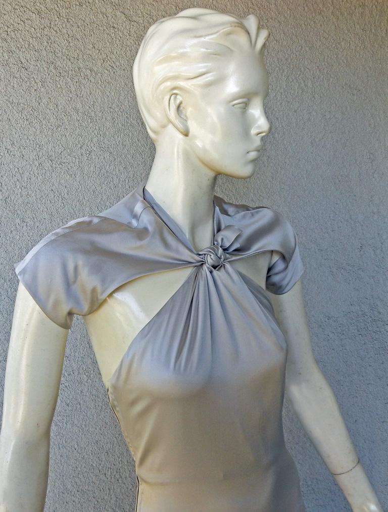 Argento Gucci 2004 by Tom Ford Slipper Satin Silver Harlowesque Bias Cut Out Dress Gown in vendita
