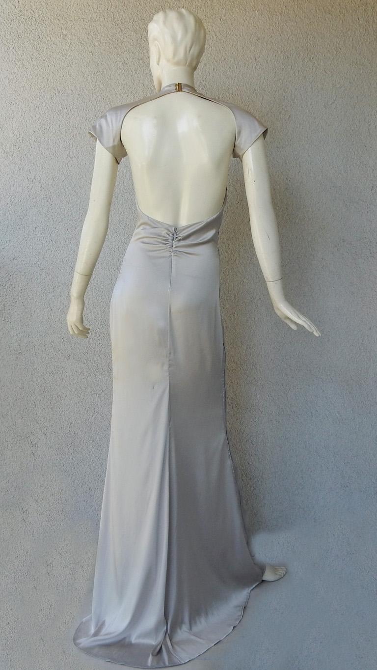 Gucci 2004 by Tom Ford Slipper Satin Silver Harlowesque Bias Cut Out Dress Gown  In New Condition For Sale In Los Angeles, CA