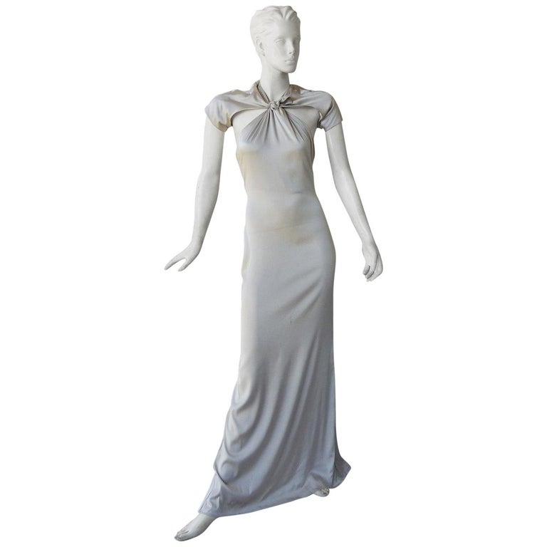 Gucci 2004 by Tom Ford Slipper Satin Silver Harlowesque Bias Cut Out Dress  Gown For Sale at 1stDibs