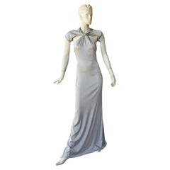 Gucci 2004 by Tom Ford Slipper Satin Silver Harlowesque Bias Cut Out Dress Gown 