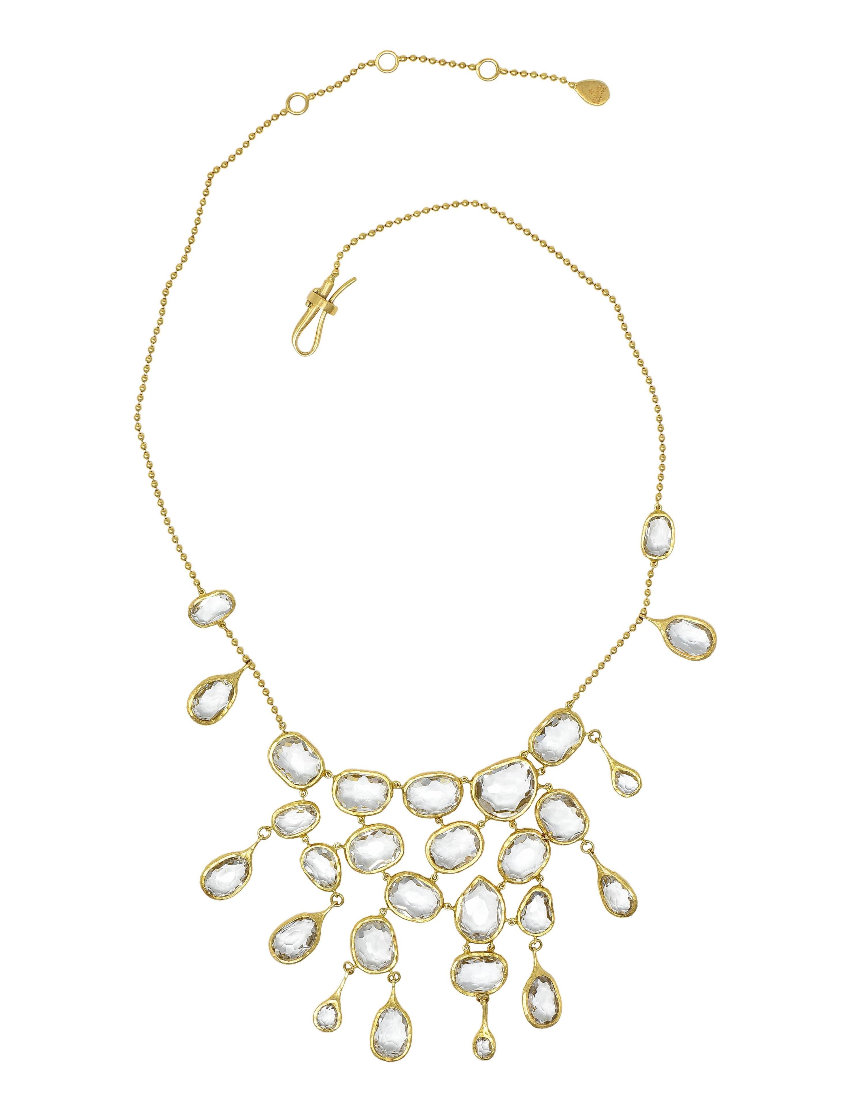 Rose Cut Gucci 2004 Crystal Quartz 18 Karat Yellow Gold Vintage Fringe Station Necklace