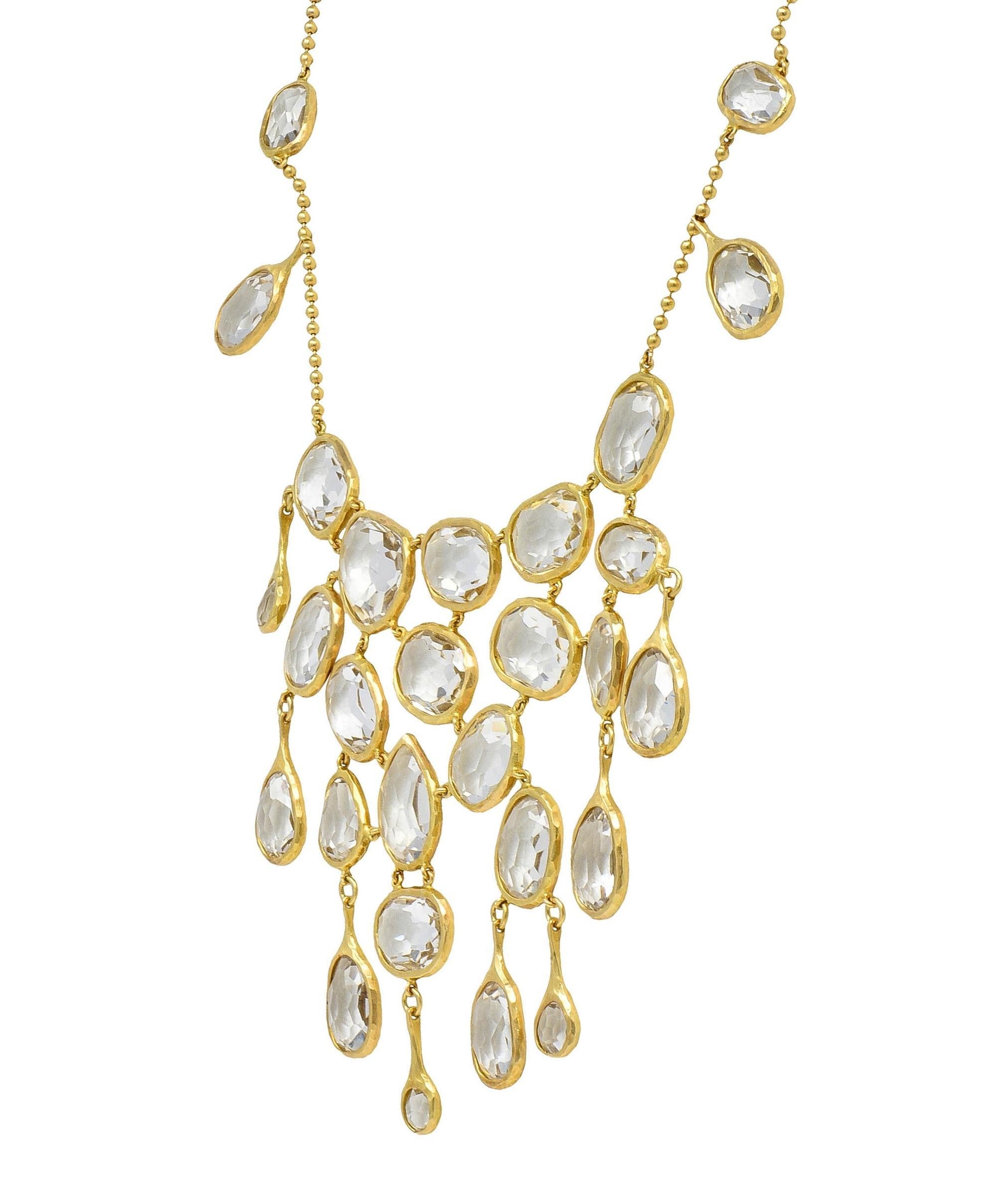 Gucci 2004 Crystal Quartz 18 Karat Yellow Gold Vintage Fringe Station Necklace In Excellent Condition In Philadelphia, PA