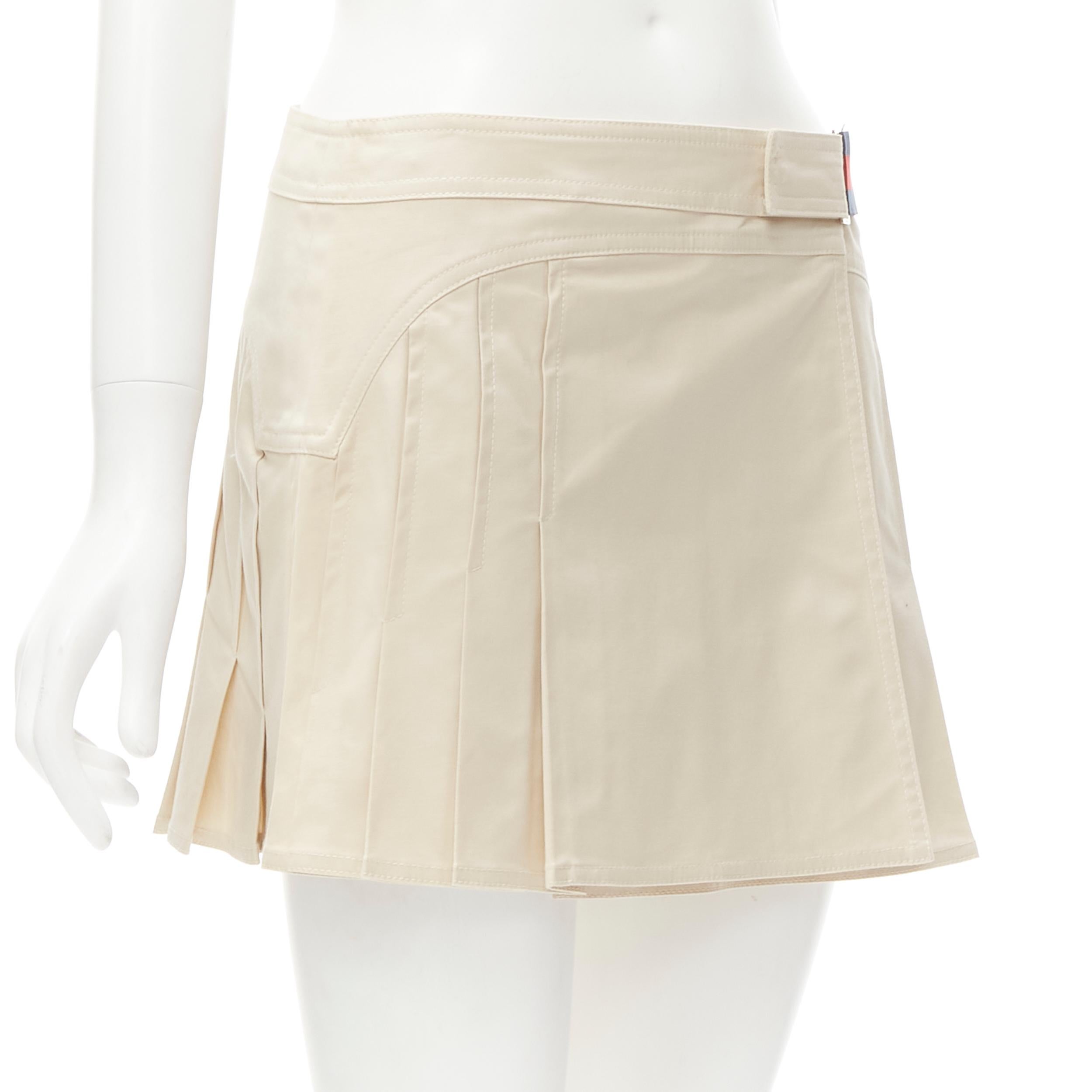 GUCCI 2005 Vintage Y2K Signature web trim beige pleated wrap skirt IT38 XS In Excellent Condition In Hong Kong, NT