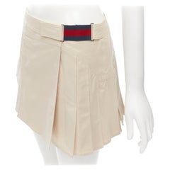 GUCCI 2005 Vintage Y2K Signature web trim beige pleated wrap skirt IT38 XS
