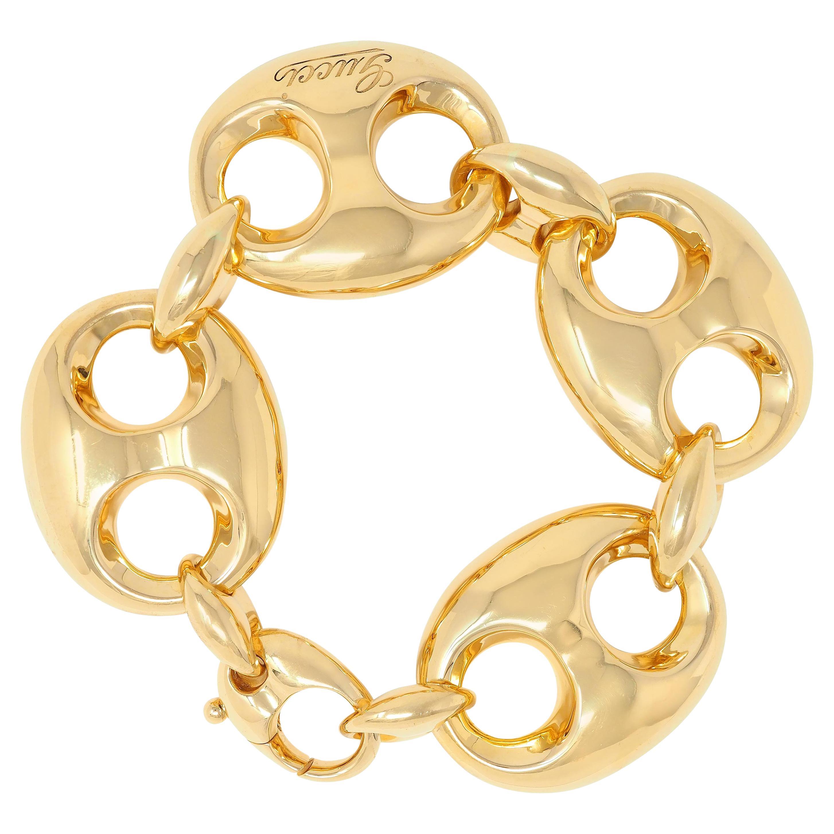 Gucci 2006 18 Karat Yellow Gold Puffed Mariner Link Bracelet For Sale