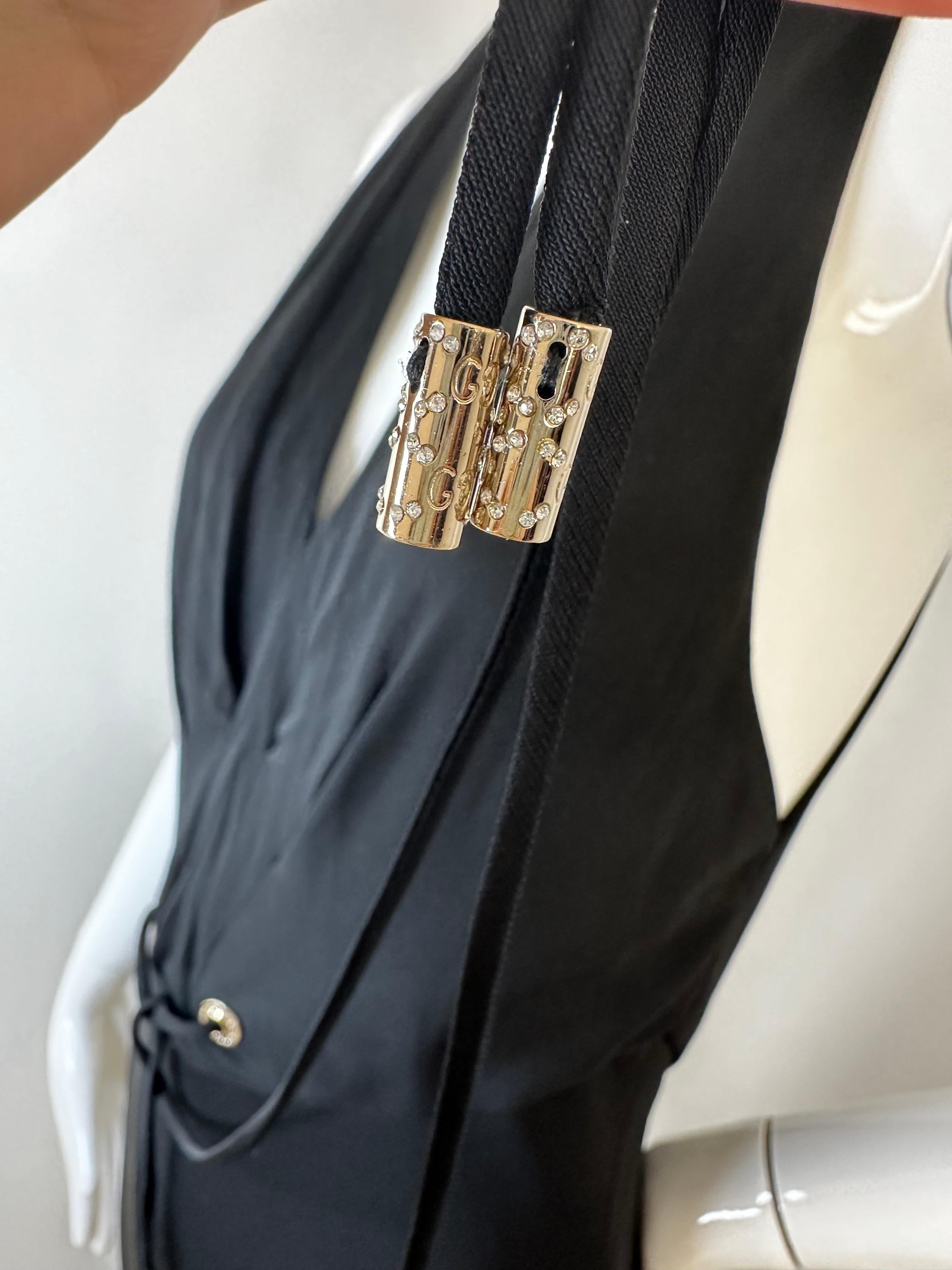 Gucci 2006 black jersey gown with crystal GG embellishments In Good Condition For Sale In North Miami, FL