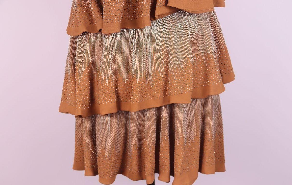 Gucci 2006 Caramel Silk Beaded One Shoulder Preowned Dress runway For Sale 2