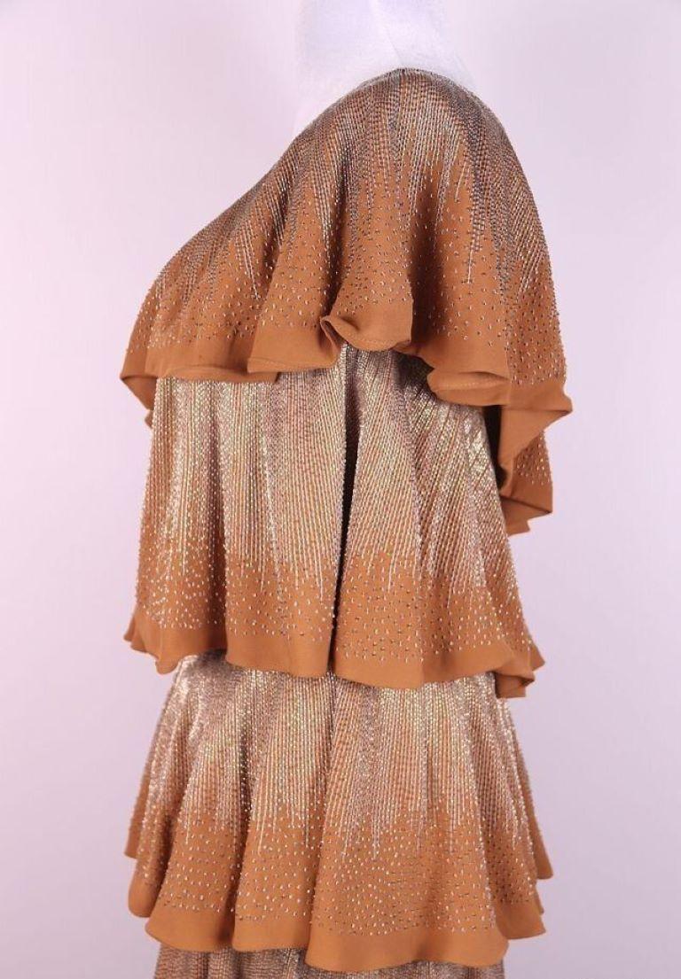 Gucci 2006 Caramel Silk Beaded One Shoulder Preowned Dress runway For Sale 3