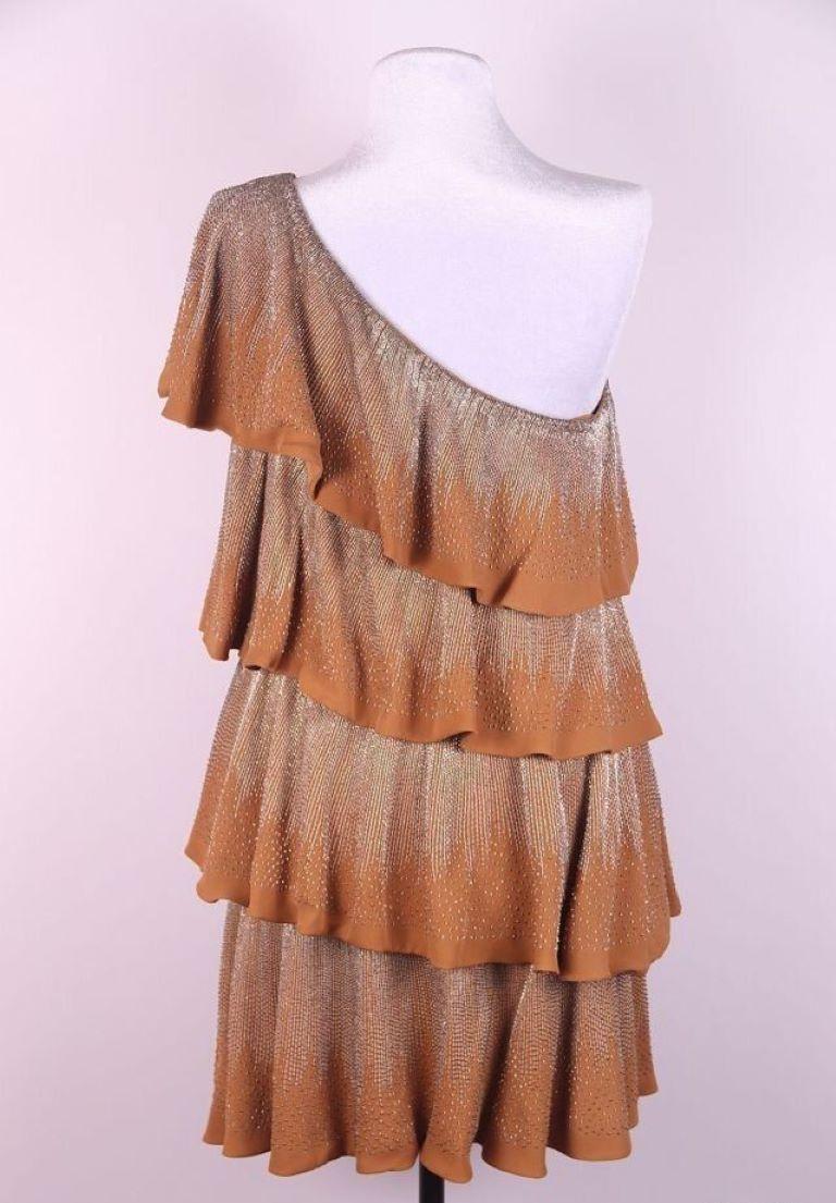 Gucci 2006 Caramel Silk Beaded One Shoulder Preowned Dress runway For Sale 4