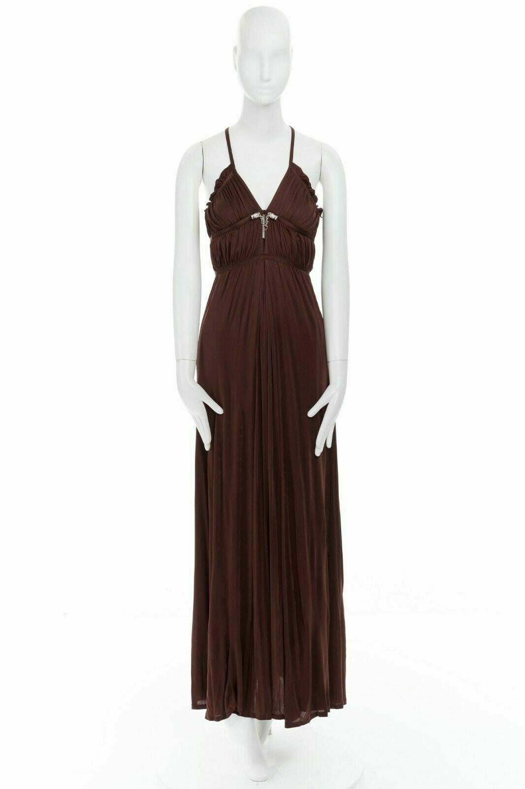 GUCCI 2006 crystal embellished bamboo plunge neck shirred pleated gown IT38 XS 
Reference: KMTG/A00050 
Brand: Gucci 
Collection: 2006 
Material: Silk 
Color: Red 
Pattern: Solid 
Closure: Zip 
Extra Detail: FROM THE 2006 COLLECTION. 100% silk.