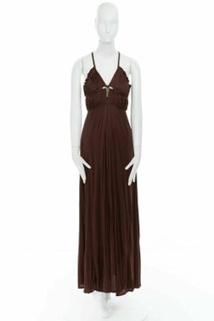 GUCCI 2006 crystal embellished bamboo plunge neck shirred pleated gown IT38 XS