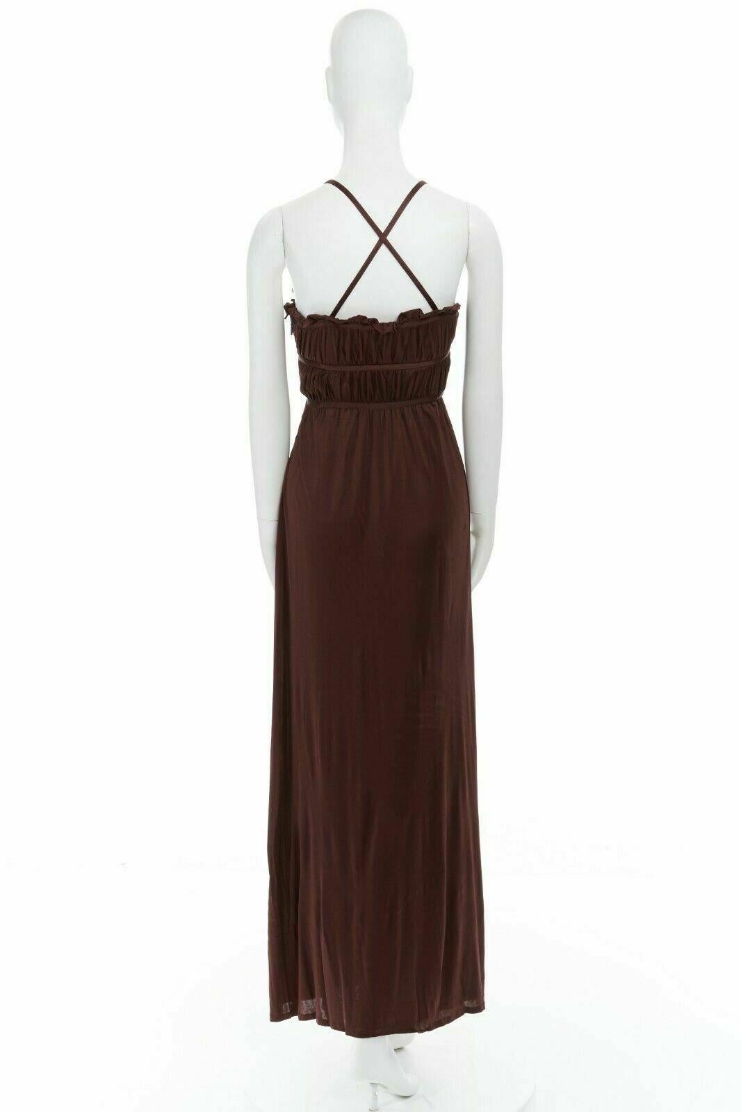 Women's GUCCI 2006 crystal embellished bamboo plunge neck shirred pleated gown IT38 XS