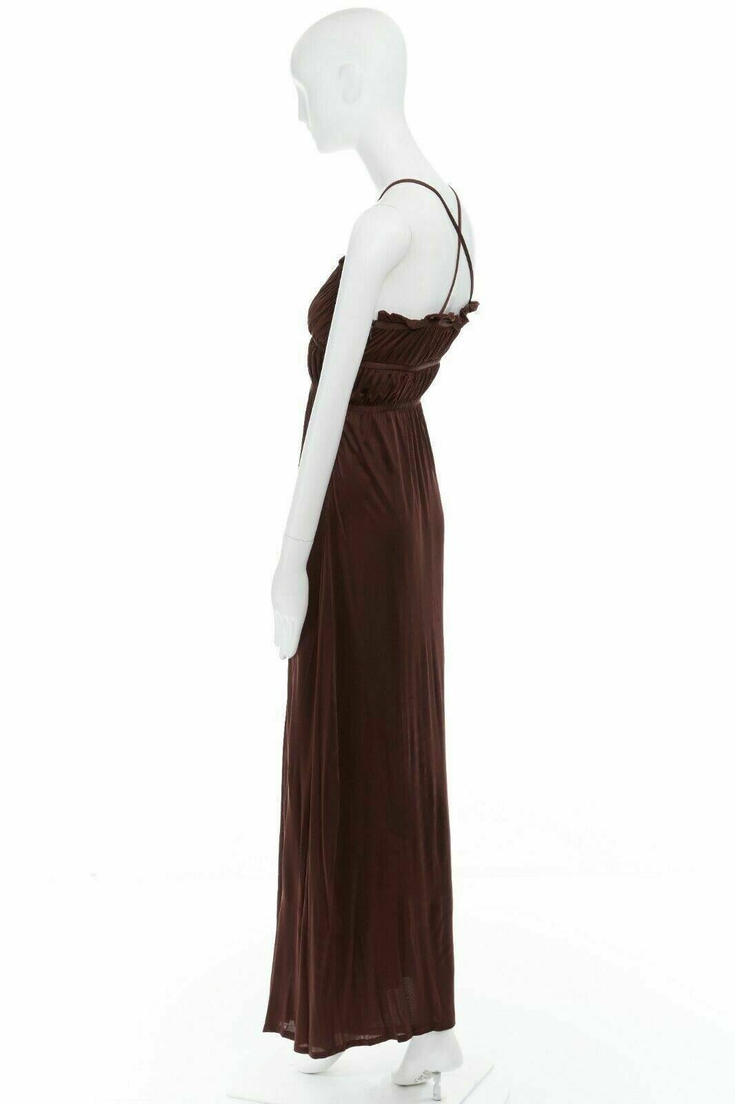 GUCCI 2006 crystal embellished bamboo plunge neck shirred pleated gown IT38 XS 1