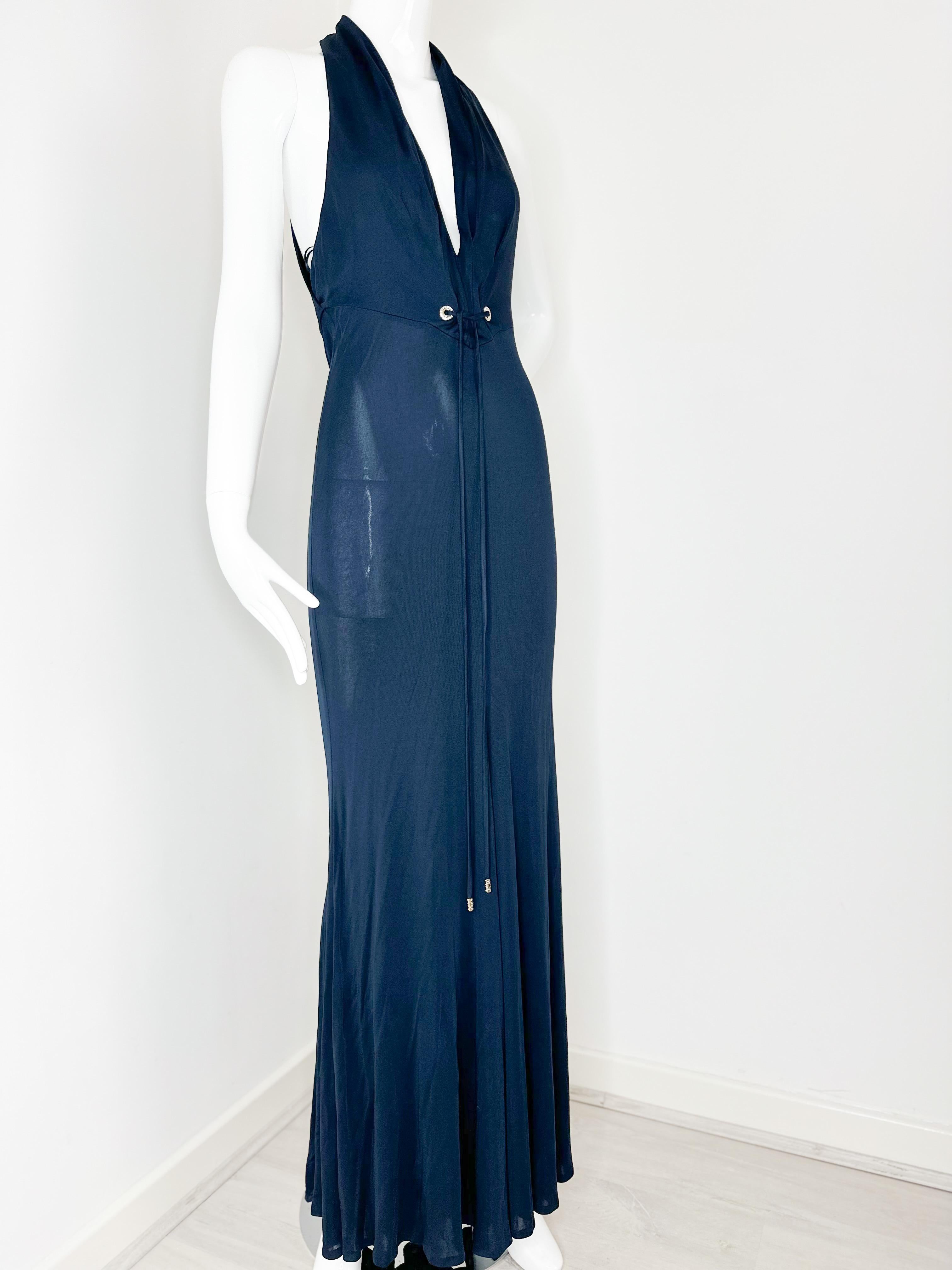 Gucci 2006 crystal GG navy gown maxi dress In New Condition In North Miami, FL