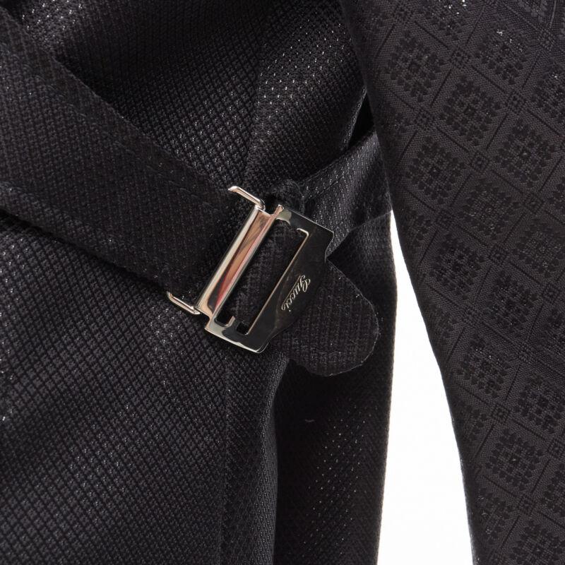 GUCCI 2006 Vintage black metallic oriental brocade double breasted jacket IT44 M
Reference: GIYG/A00162
Brand: Gucci
Collection: 2006 - Runway
Material: Cotton, Silk
Color: Black
Pattern: Floral
Closure: Button
Extra Details: Black with metallic