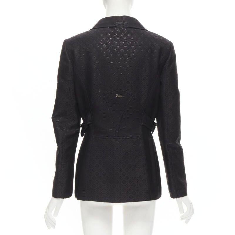 Women's GUCCI 2006 Vintage black metallic oriental brocade double breasted jacket IT44 M For Sale