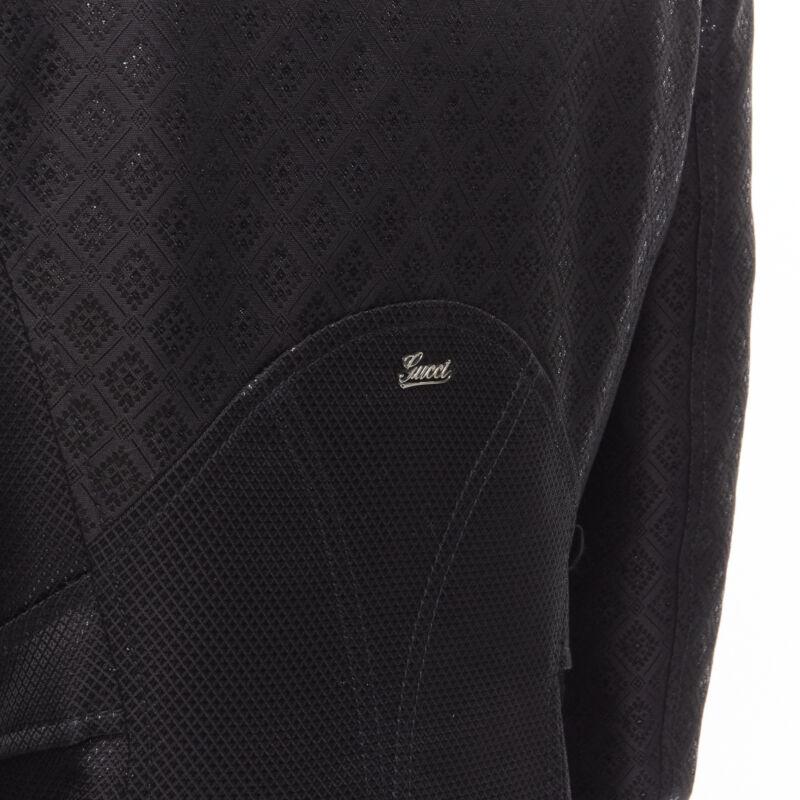 GUCCI 2006 Vintage black metallic oriental brocade double breasted jacket IT44 M For Sale 3