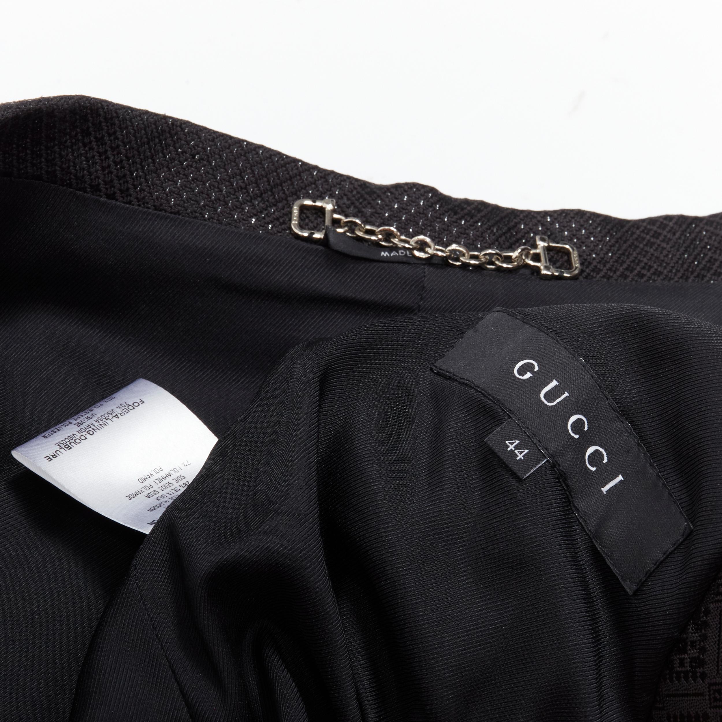 GUCCI - Veste vintage à double boutonnage en brocart métallique noir, taille IT 44, 2006 en vente 4