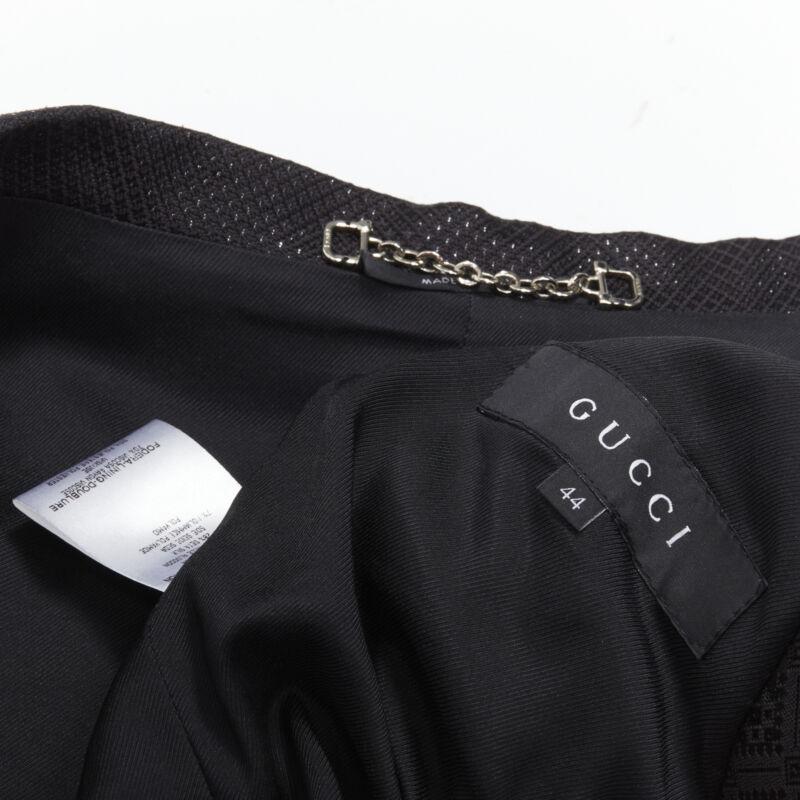 GUCCI 2006 Vintage black metallic oriental brocade double breasted jacket IT44 M For Sale 4