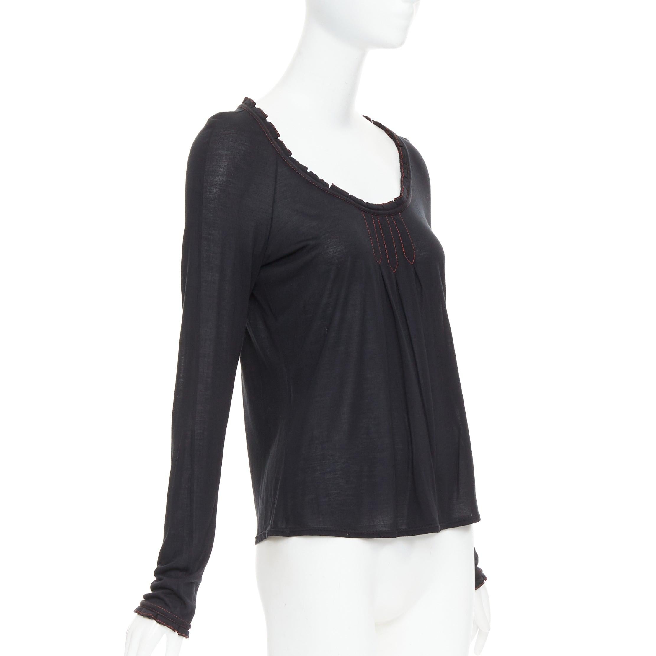 Black GUCCI 2006 Vintage black red overstitch nylon modal scoop neck plisse top M For Sale
