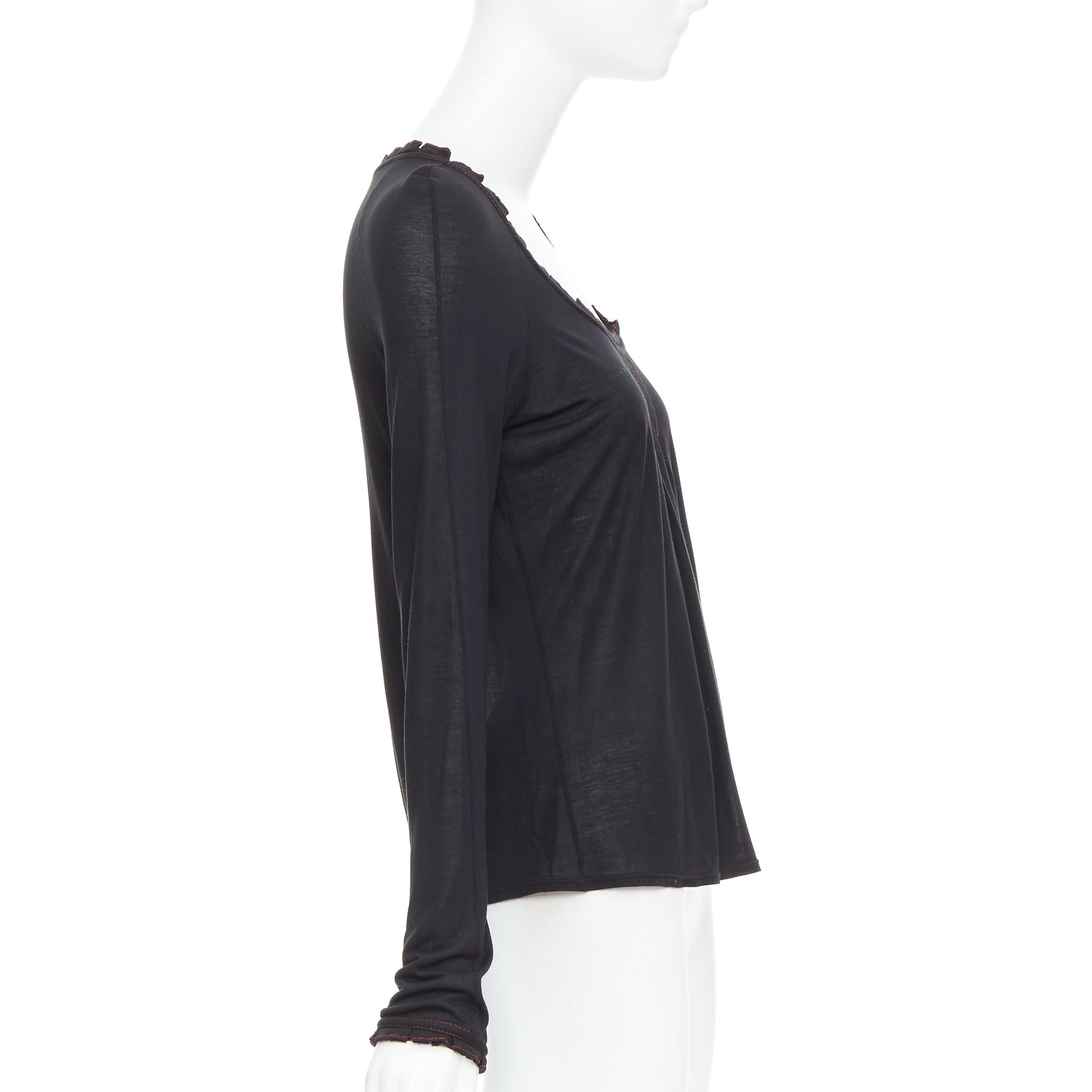 GUCCI 2006 Vintage black red overstitch nylon modal scoop neck plisse top M In Excellent Condition For Sale In Hong Kong, NT