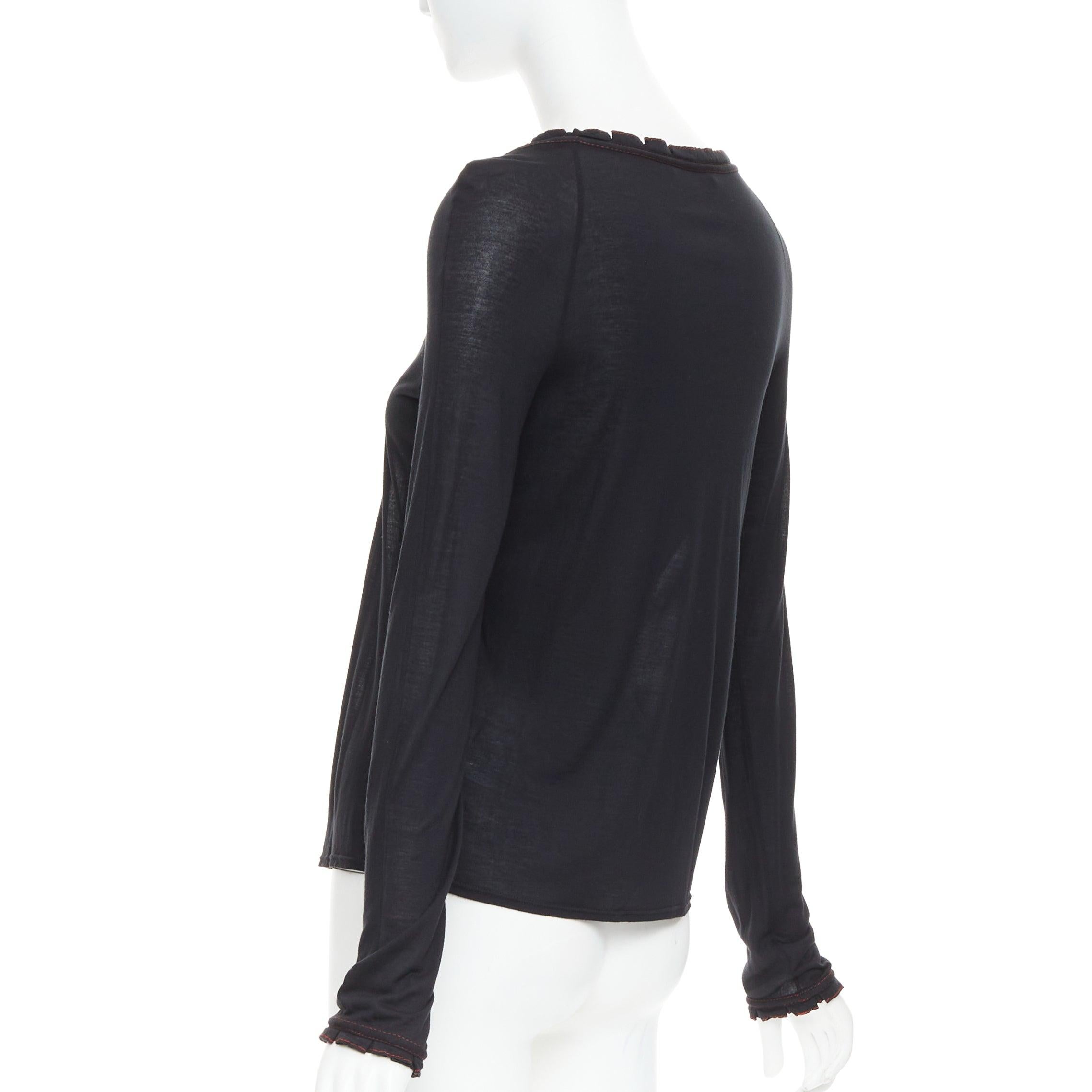 GUCCI 2006 Vintage black red overstitch nylon modal scoop neck plisse top M For Sale 1