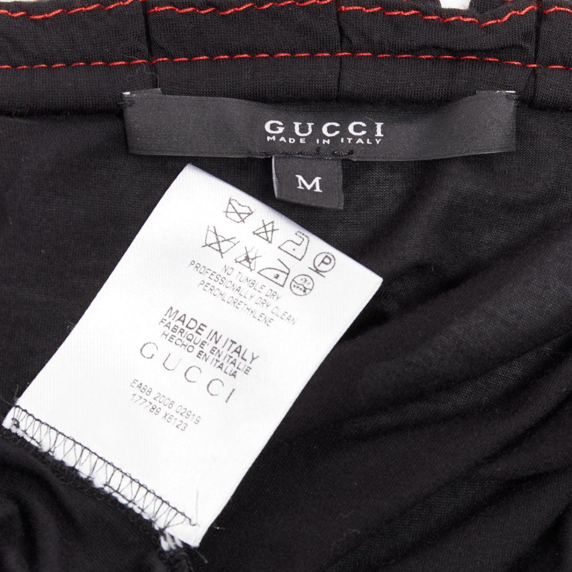 GUCCI 2006 Vintage black red overstitch nylon modal scoop neck plisse top M For Sale 3