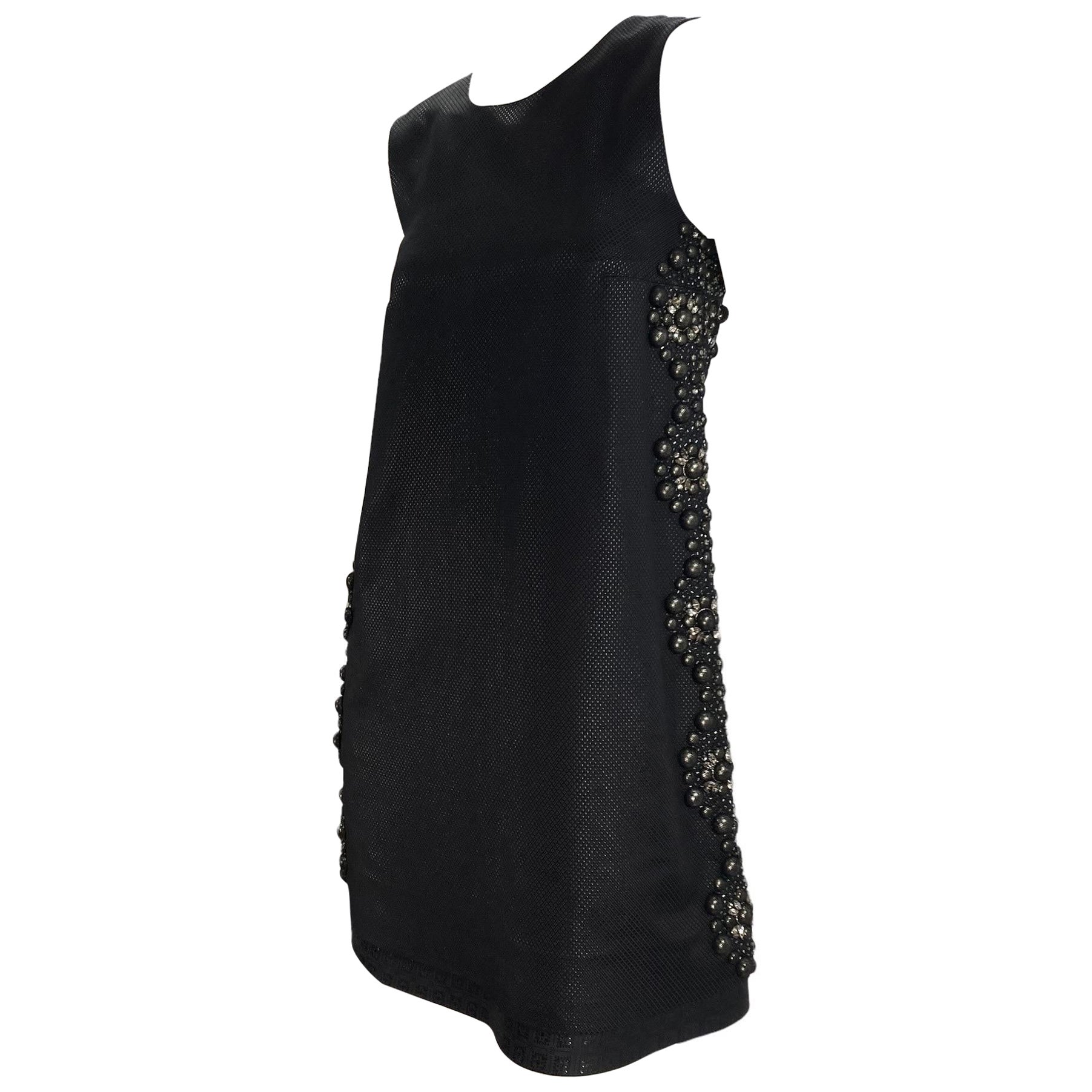 Gucci 2006 Vintage Nieten und Kristall verziertes schwarzes Kleid Italienisch Größe 38