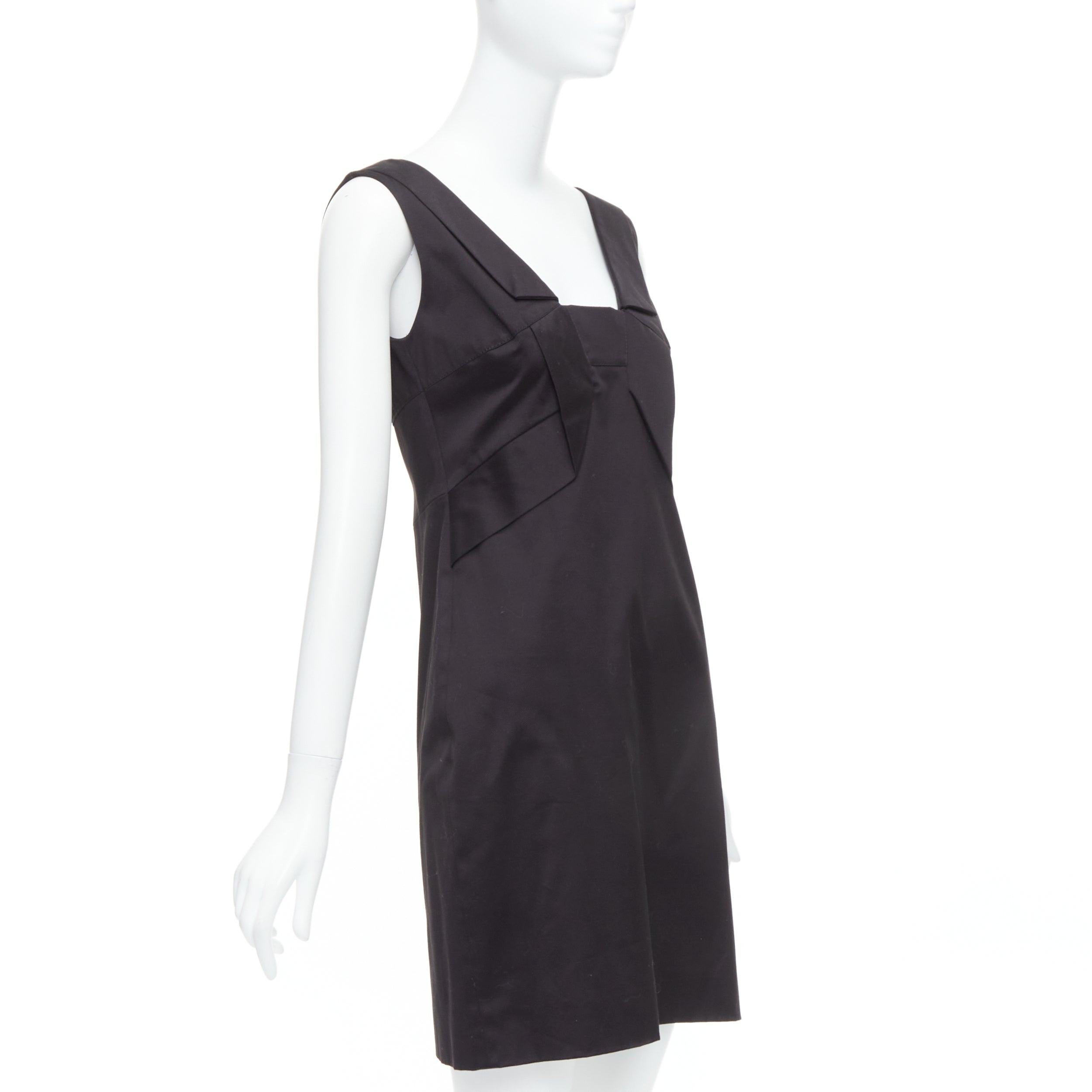 Black GUCCI 2007 black cotton origami pleat square neckline shift dress IT40 S For Sale