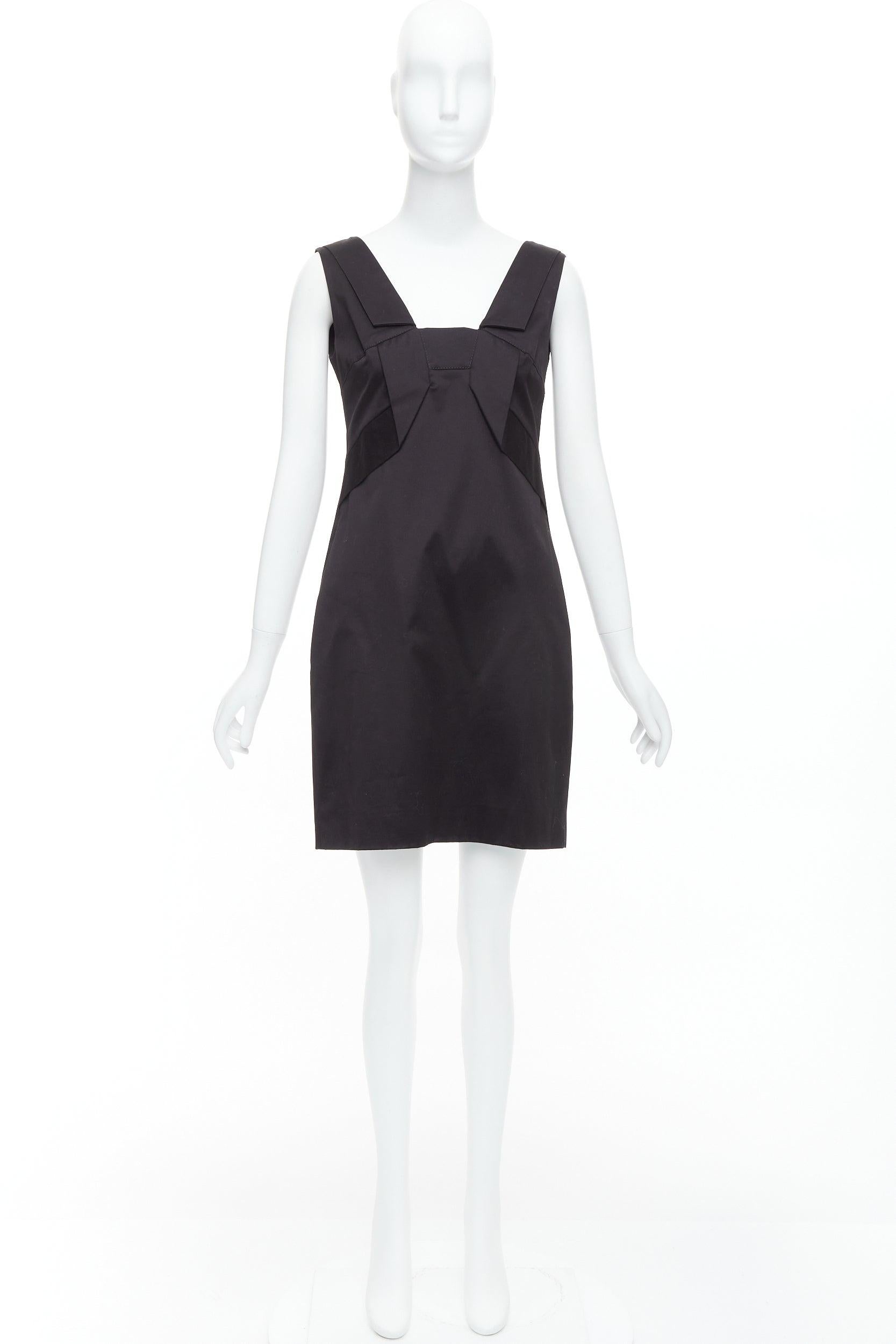 GUCCI 2007 black cotton origami pleat square neckline shift dress IT40 S For Sale 4