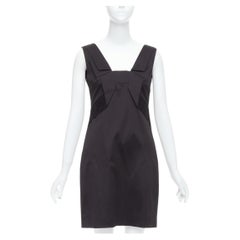 GUCCI 2007 black cotton origami pleat square neckline shift dress IT40 S