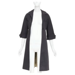 GUCCI 2007 black textured nylon plastic logo buttons long coat IT36 XXS